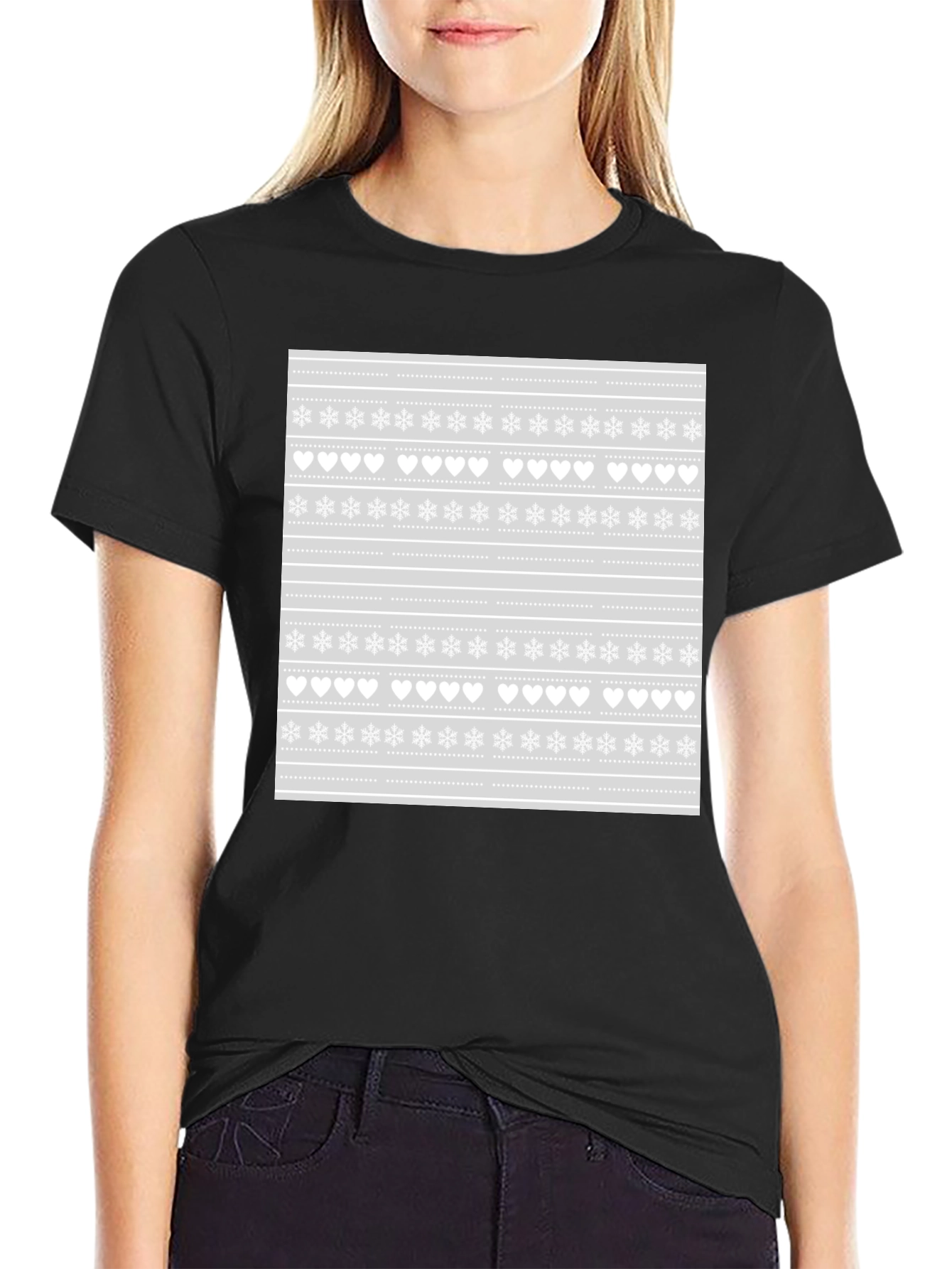 Festive Holiday Pattern T-Shirt - Black