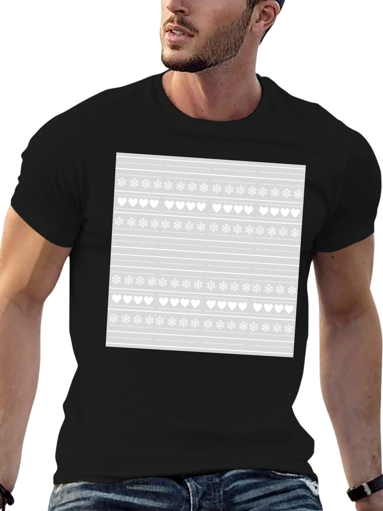 Festive Holiday Pattern T-Shirt - Black