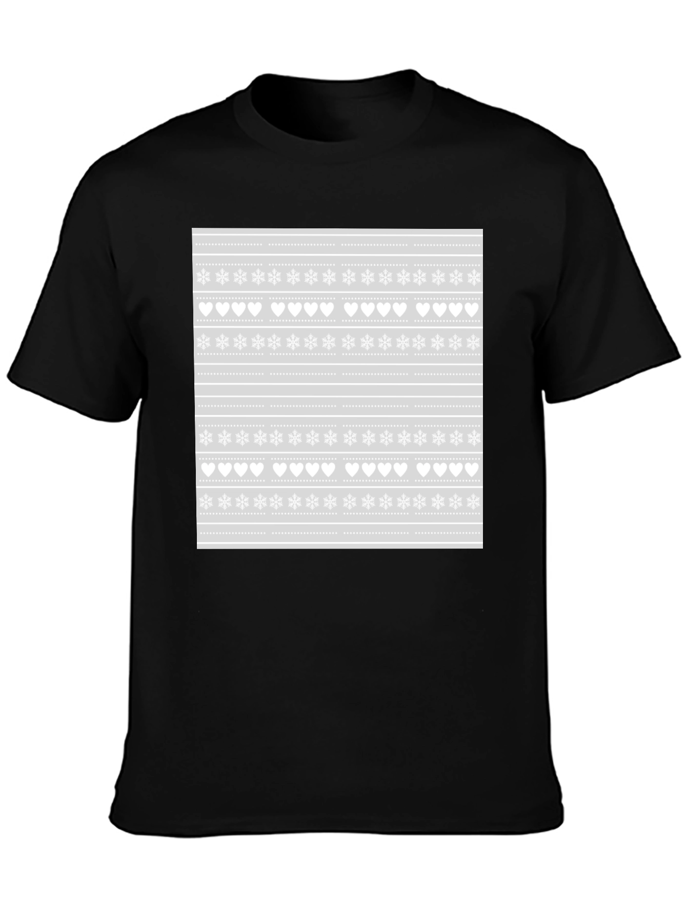 Festive Holiday Pattern T-Shirt - Black