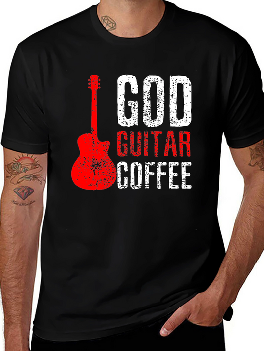 God Guitar Coffee Graphic Tee - Music Lover Shirt