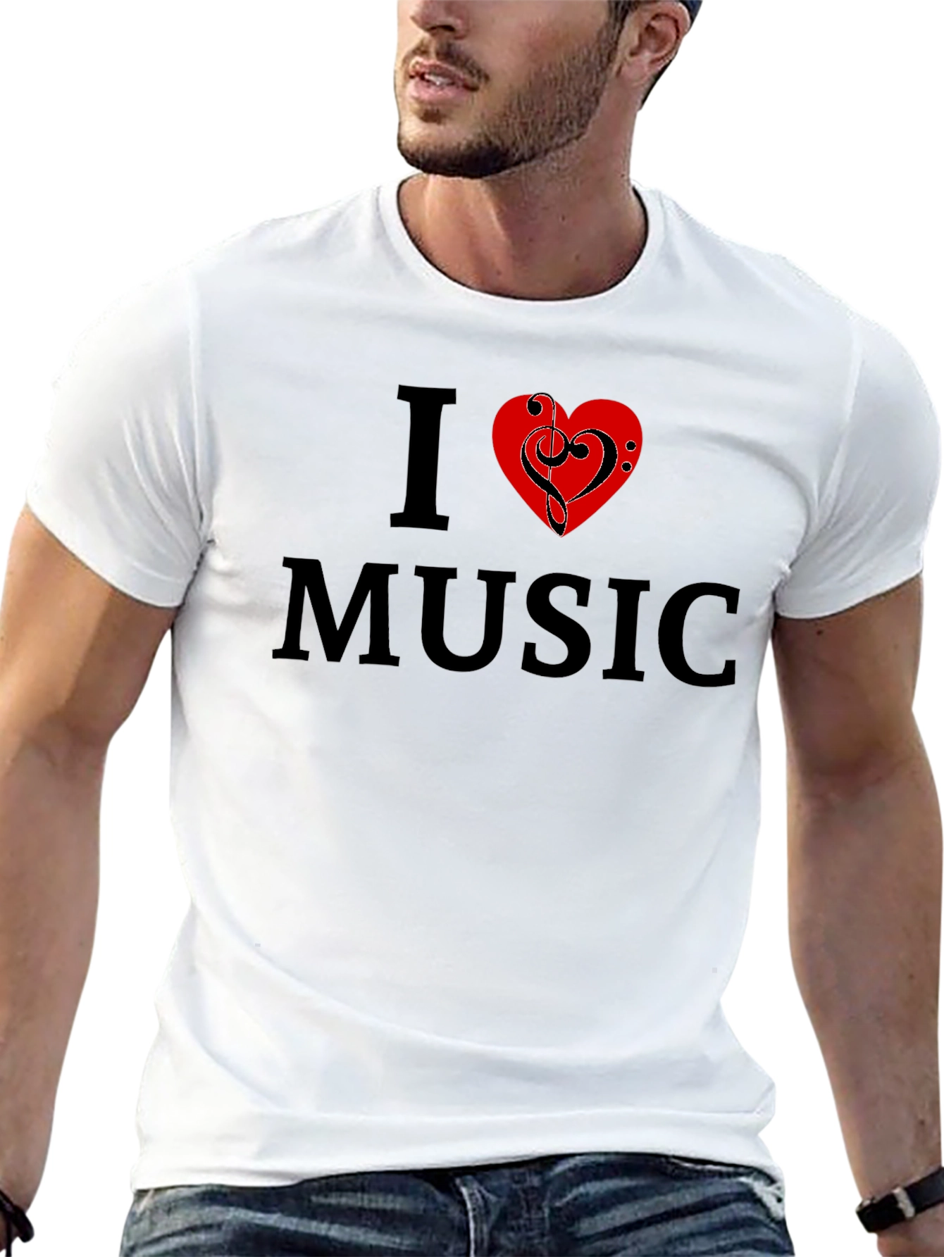 I Love Music Graphic Tee - Black Cotton T-Shirt