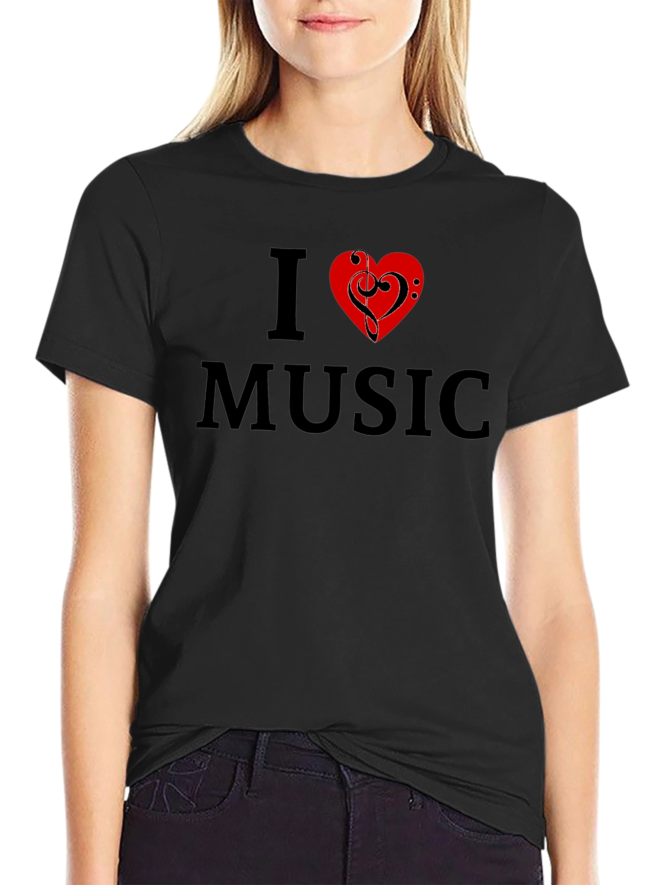 I Love Music Graphic Tee - Black Cotton T-Shirt