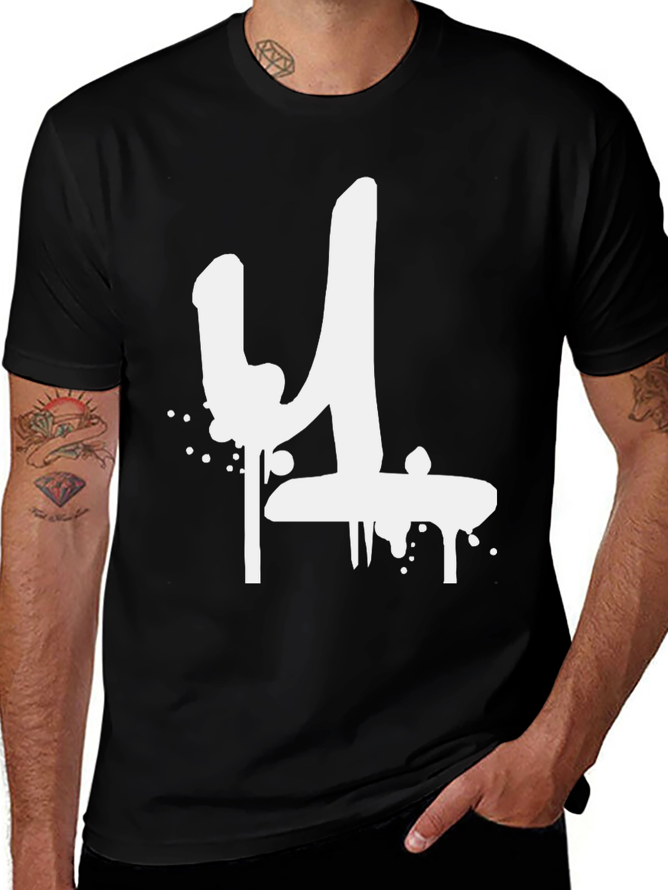 Graffiti Style Number 4 Black T-Shirt