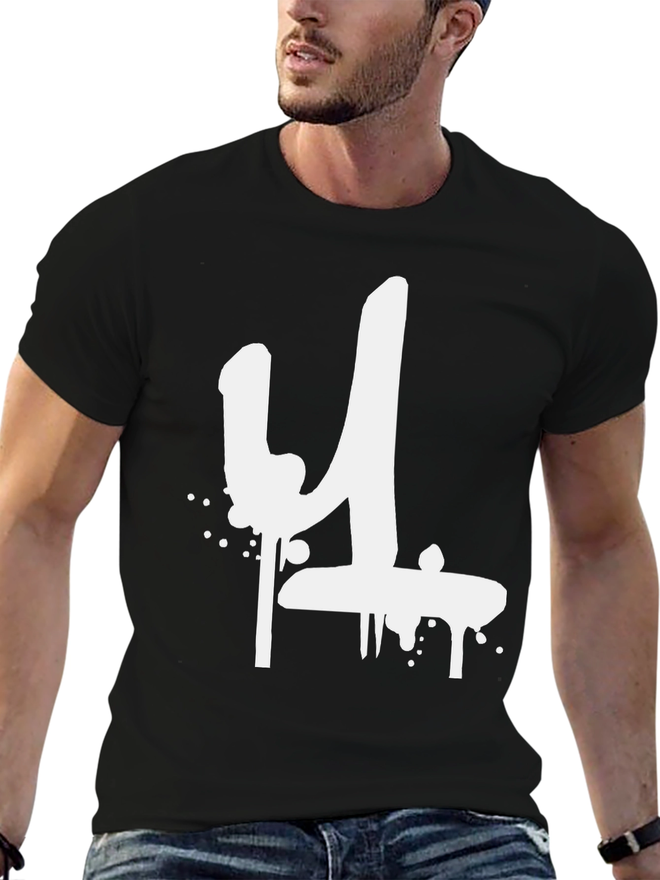 Graffiti Style Number 4 Black T-Shirt