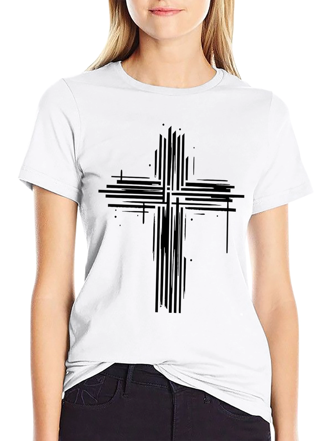 Abstract Cross Graphic Print Black T-Shirt