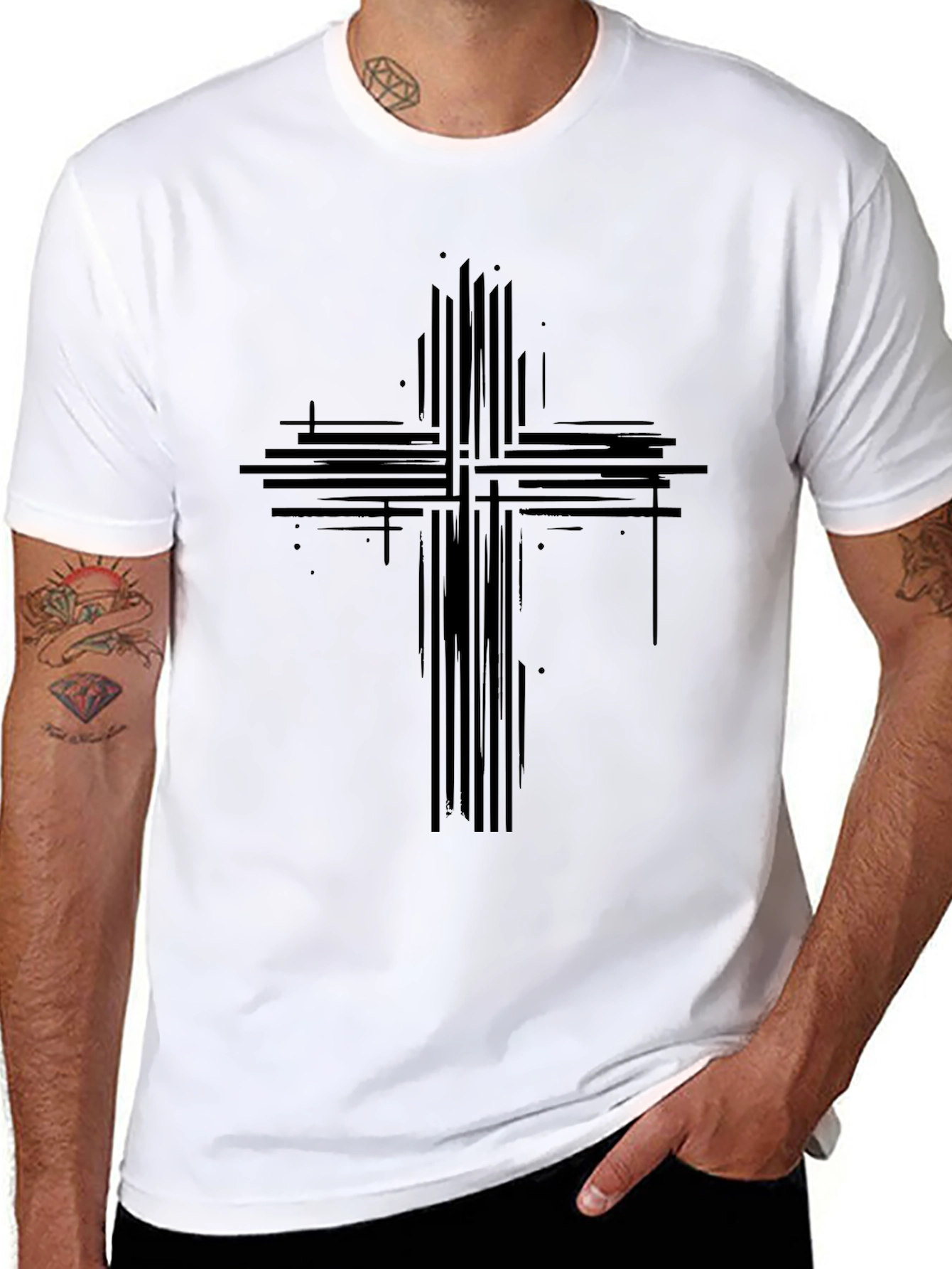 Abstract Cross Graphic Print Black T-Shirt