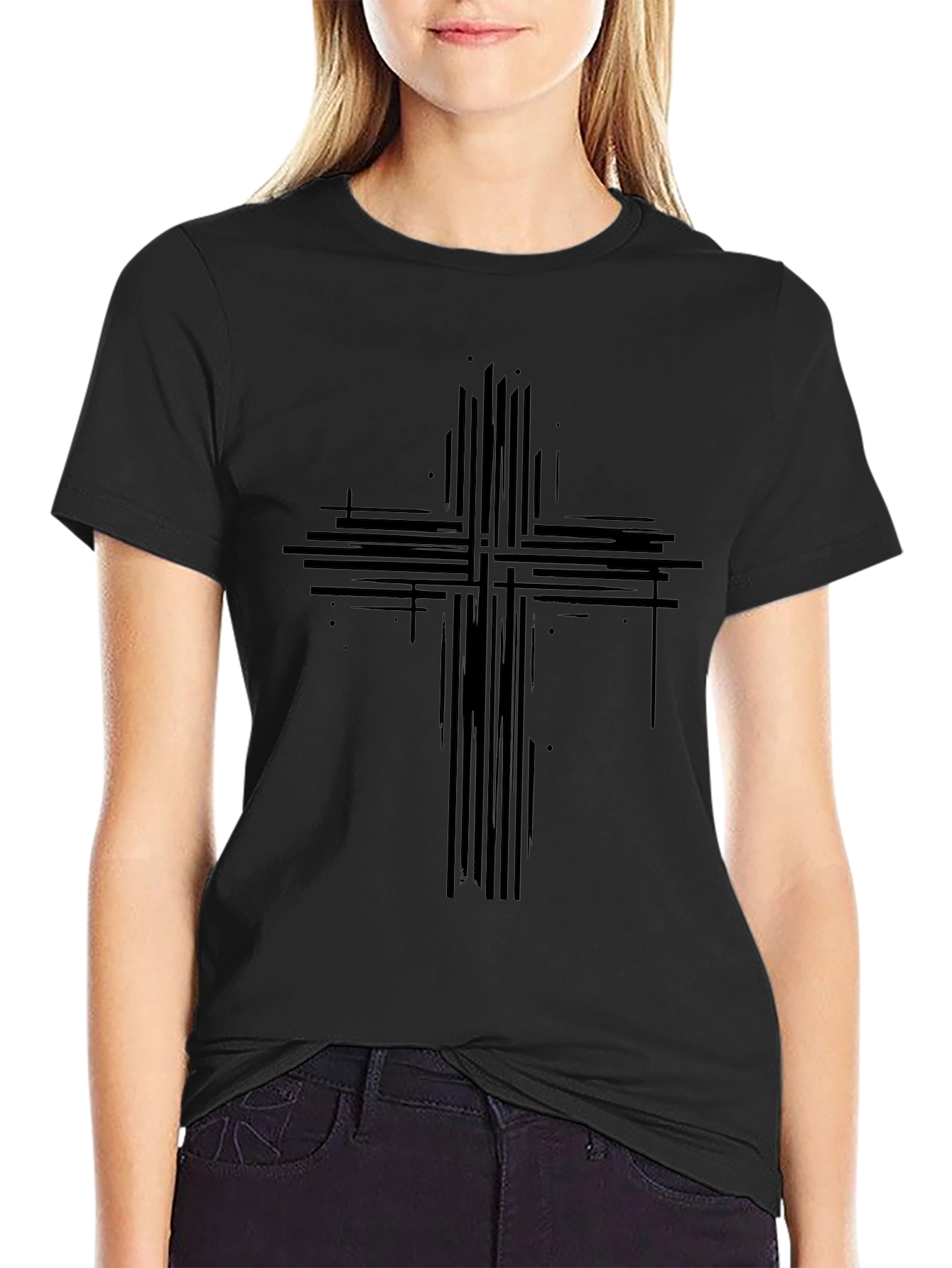 Abstract Cross Graphic Print Black T-Shirt