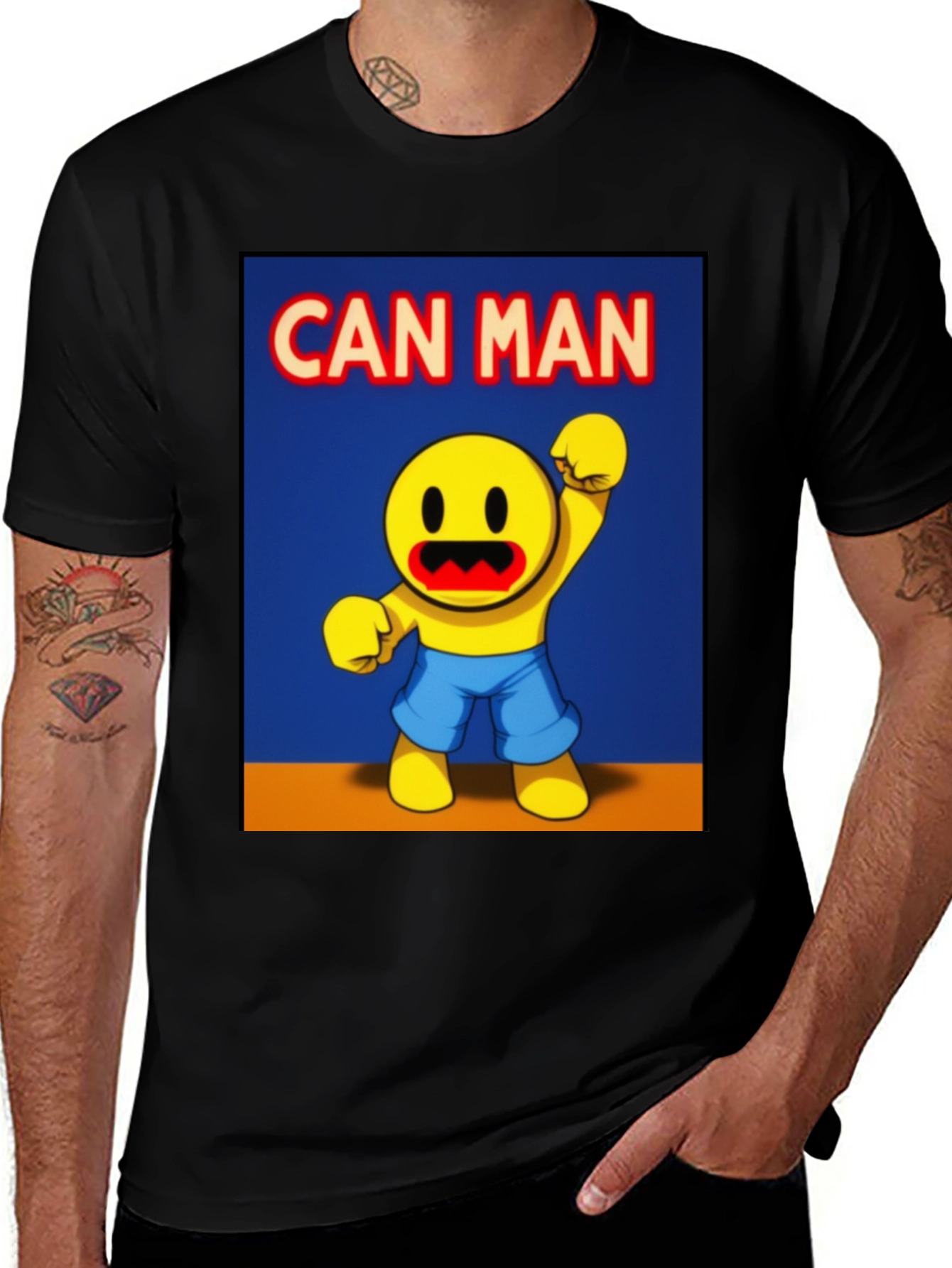 Can Man Graphic Tee - Black Cotton Blend