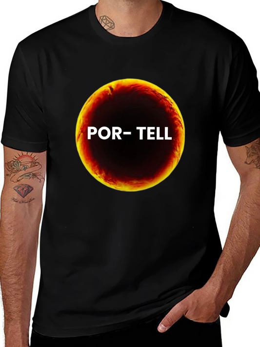 Portell T-Shirt - Solar Eclipse Design Black Cotton Tee