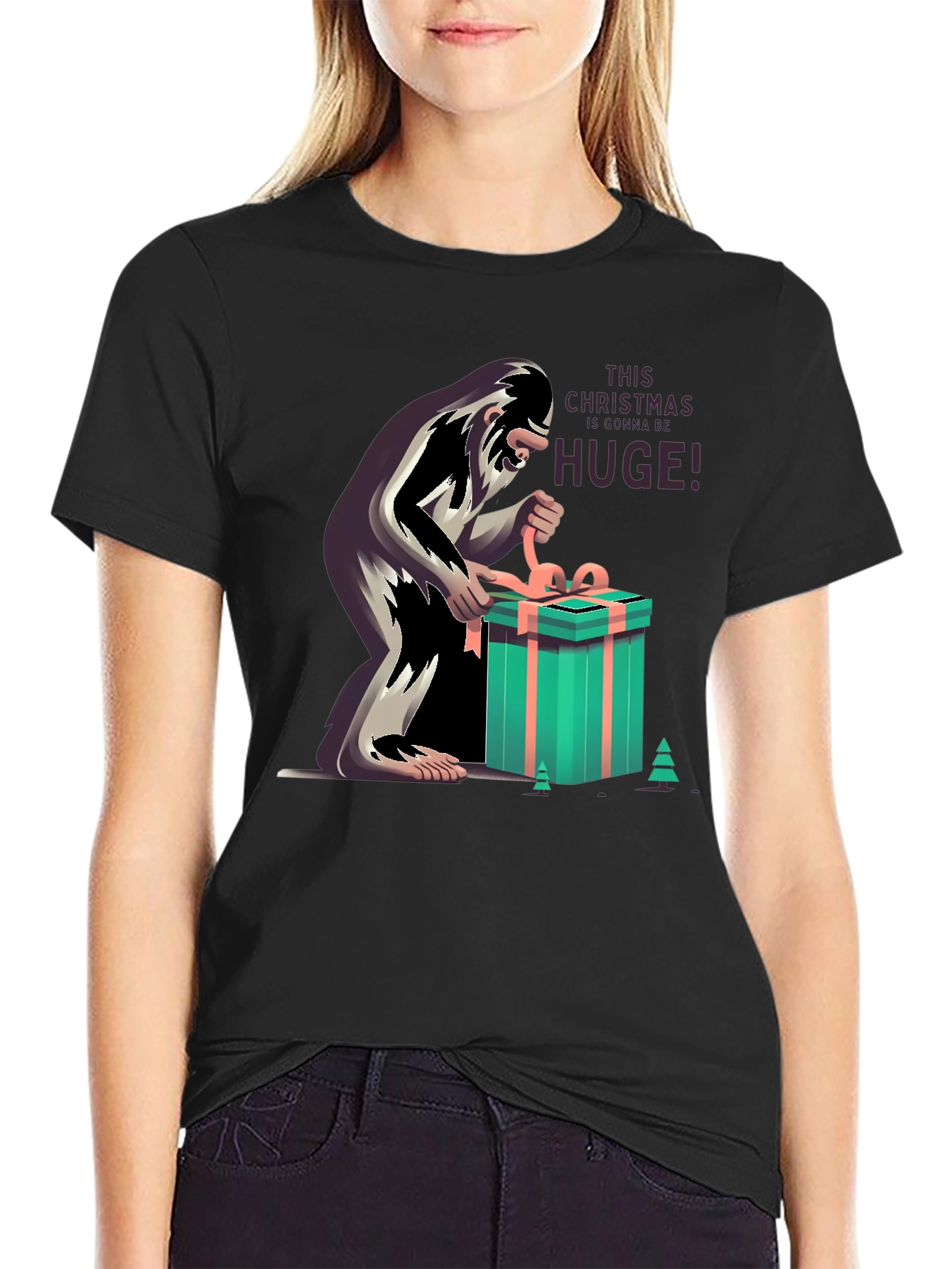 Bigfoot Christmas Gift Black T-Shirt