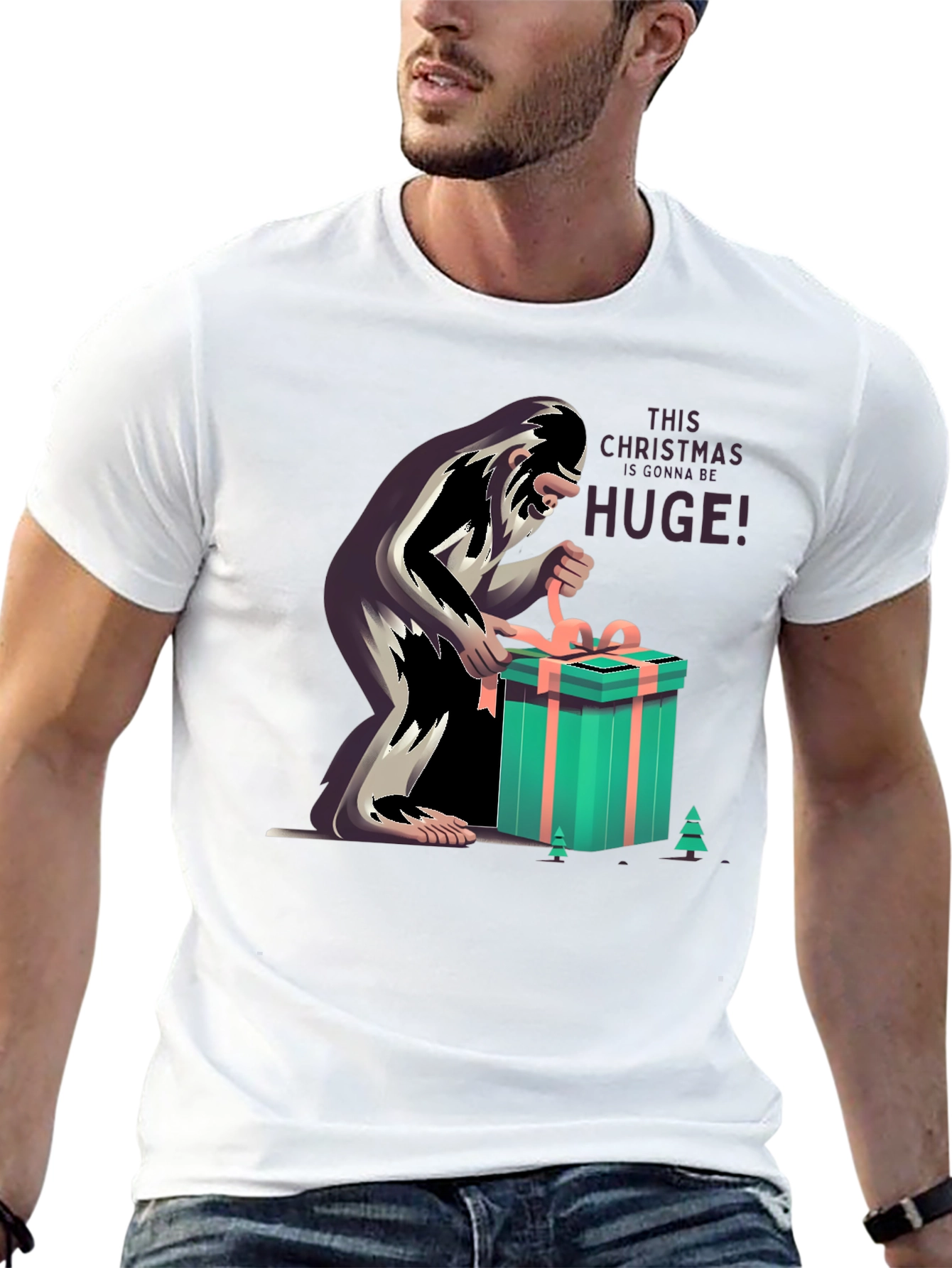 Bigfoot Christmas Gift Black T-Shirt