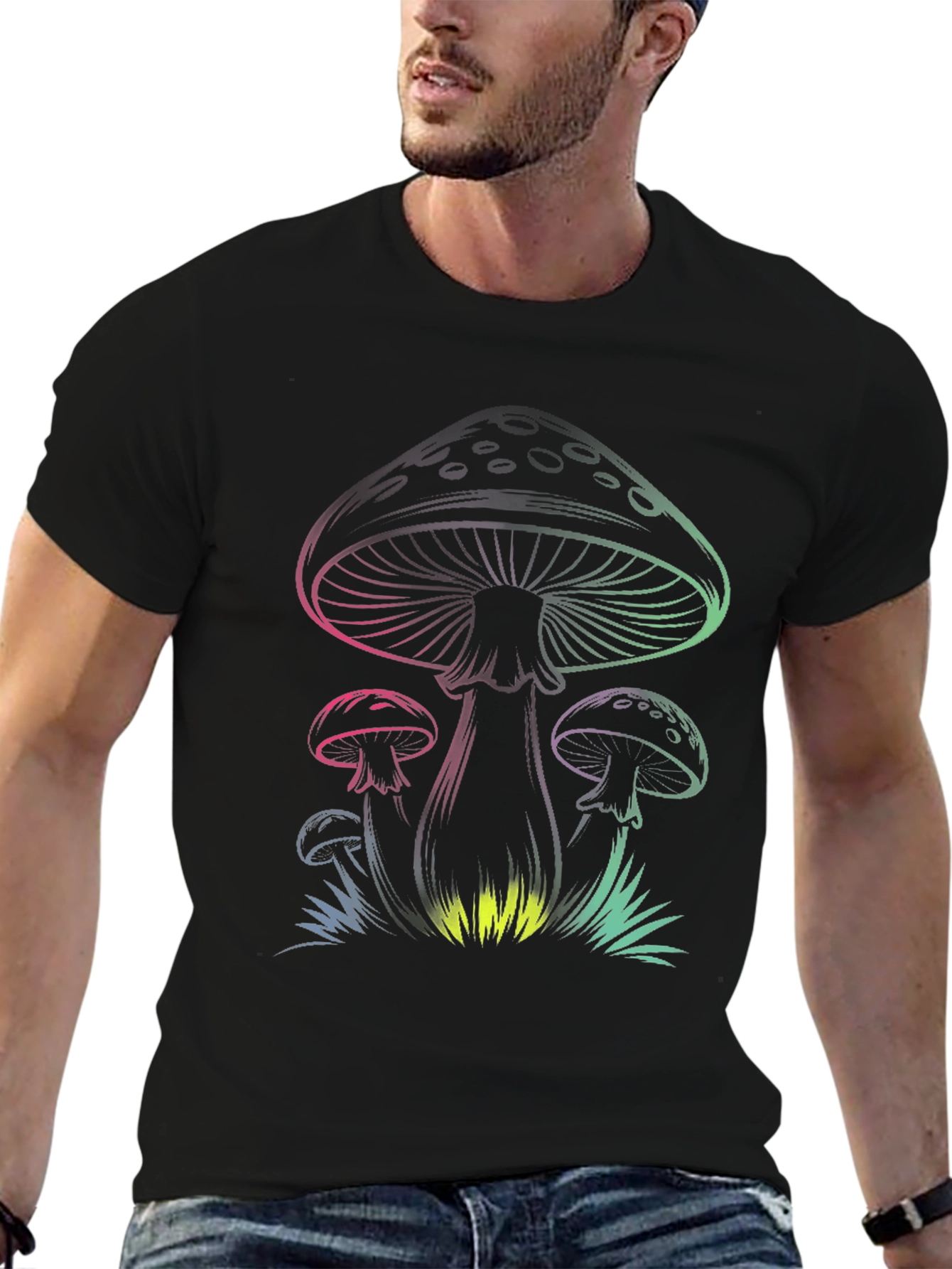 Mens Black Mushroom Graphic Tee