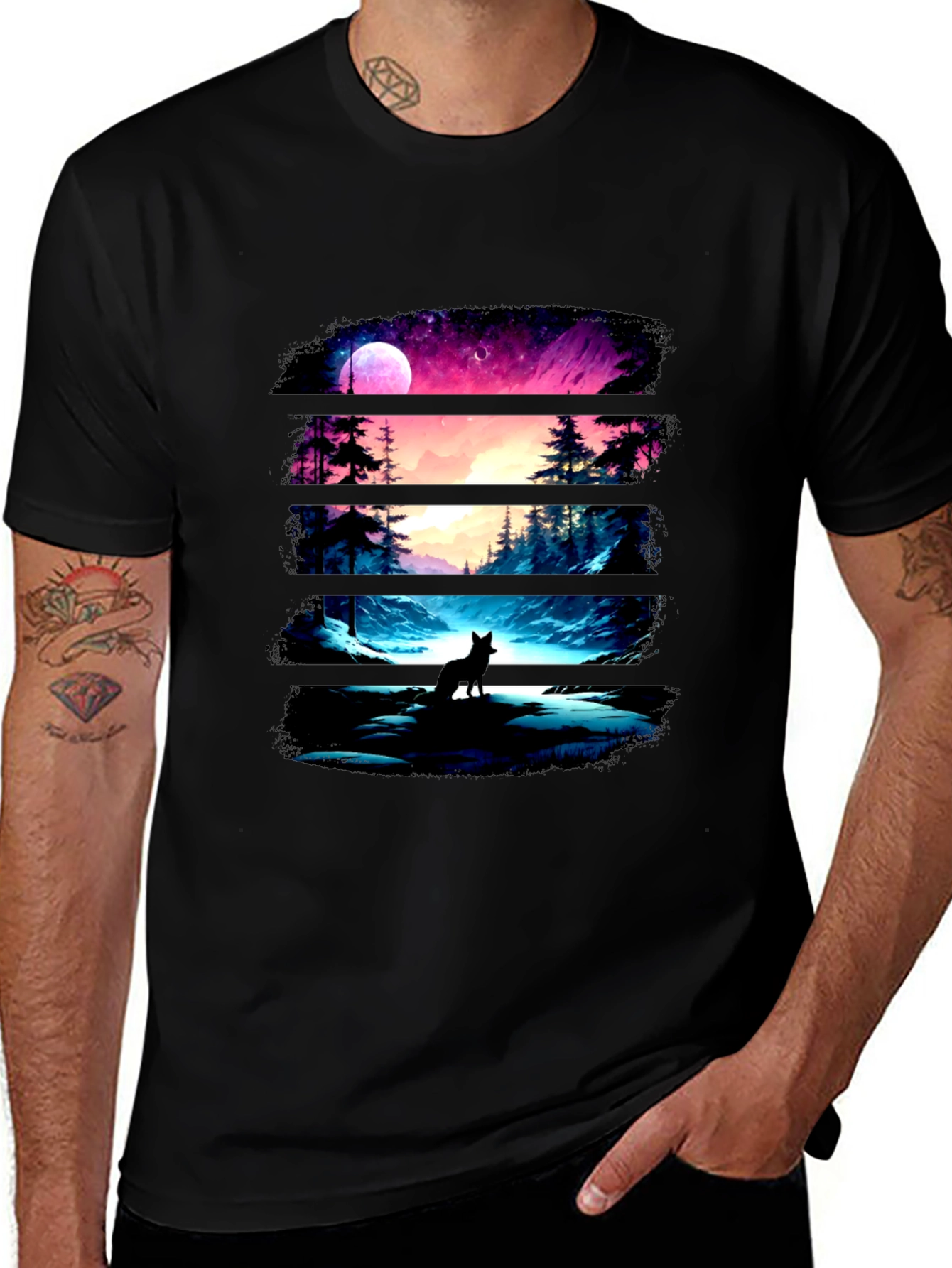 Wolf Landscape Black Graphic Tee