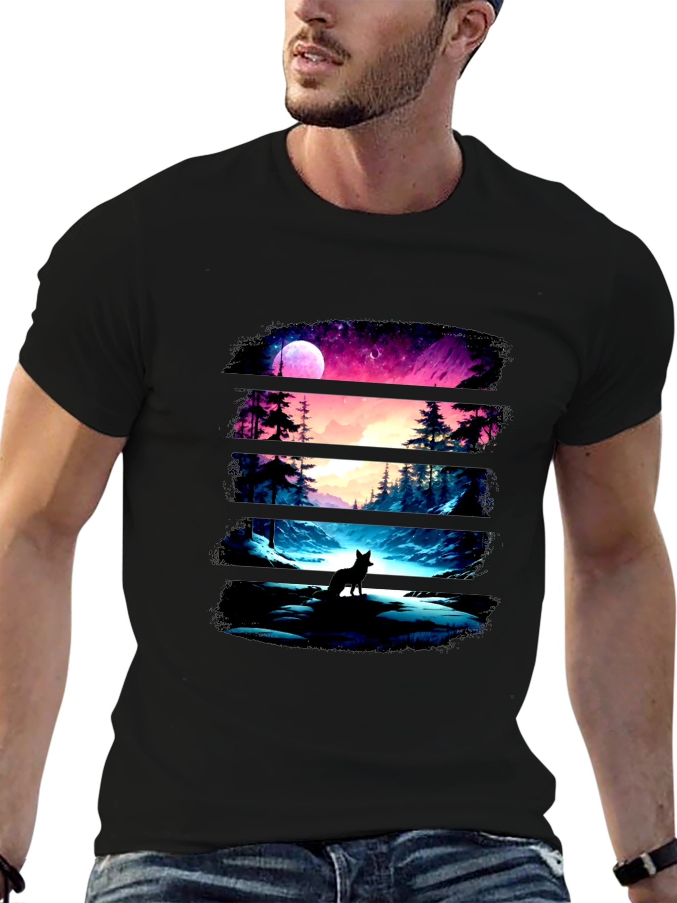 Wolf Landscape Black Graphic Tee