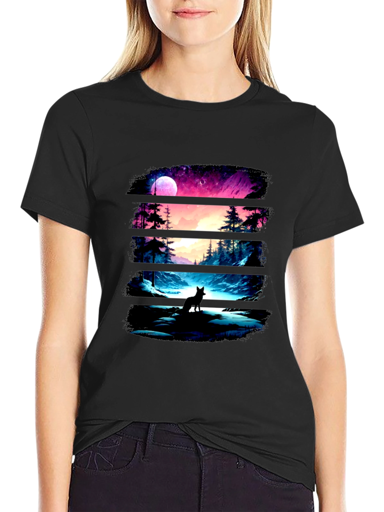Wolf Landscape Black Graphic Tee