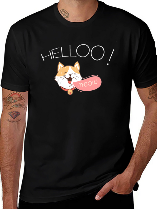 Helloo Meow Cat Graphic Tee - Black