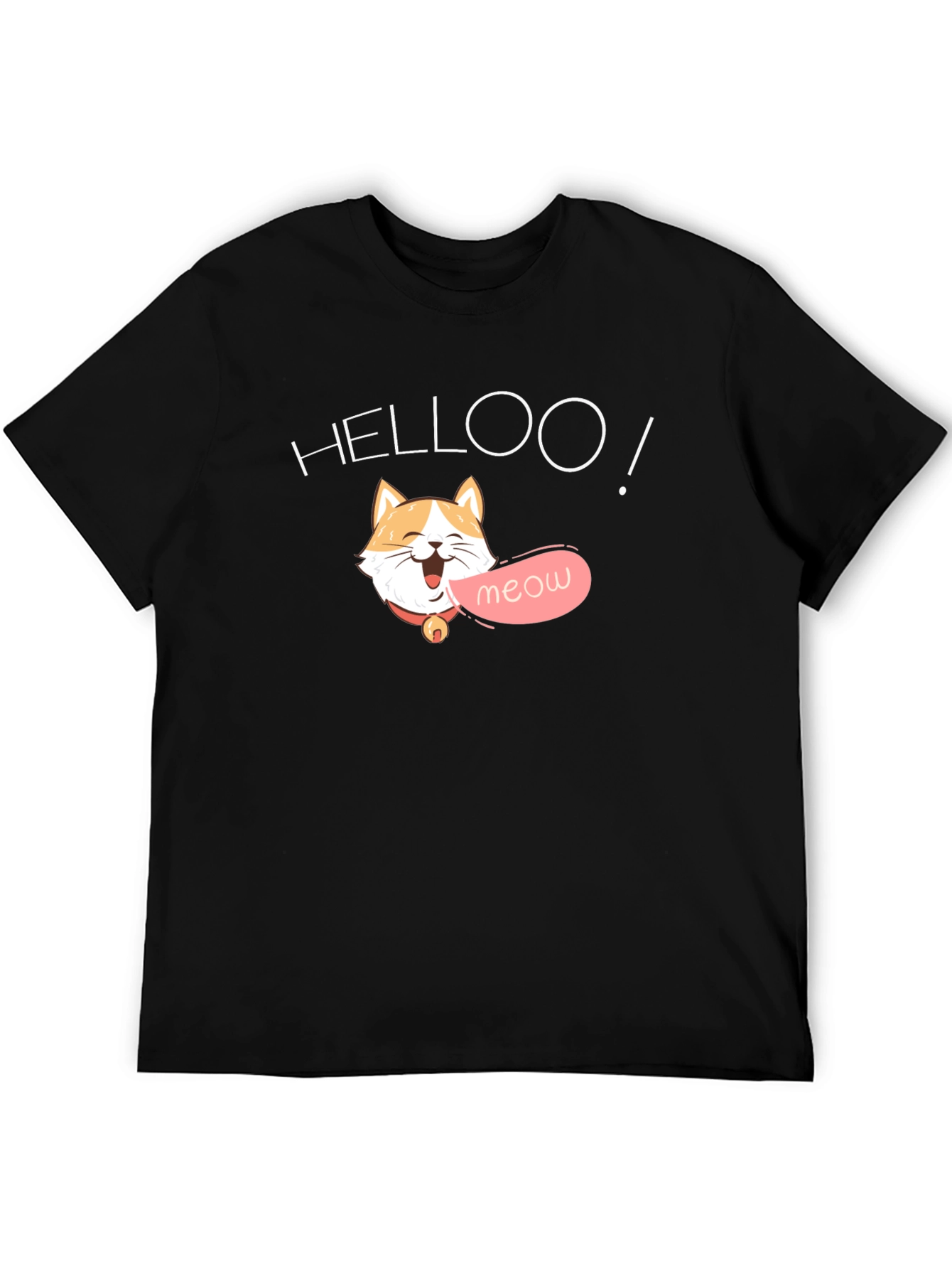 Helloo Meow Cat Graphic Tee - Black