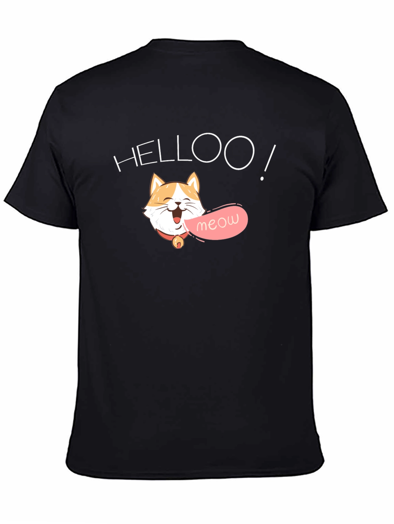 Helloo Meow Cat Graphic Tee - Black