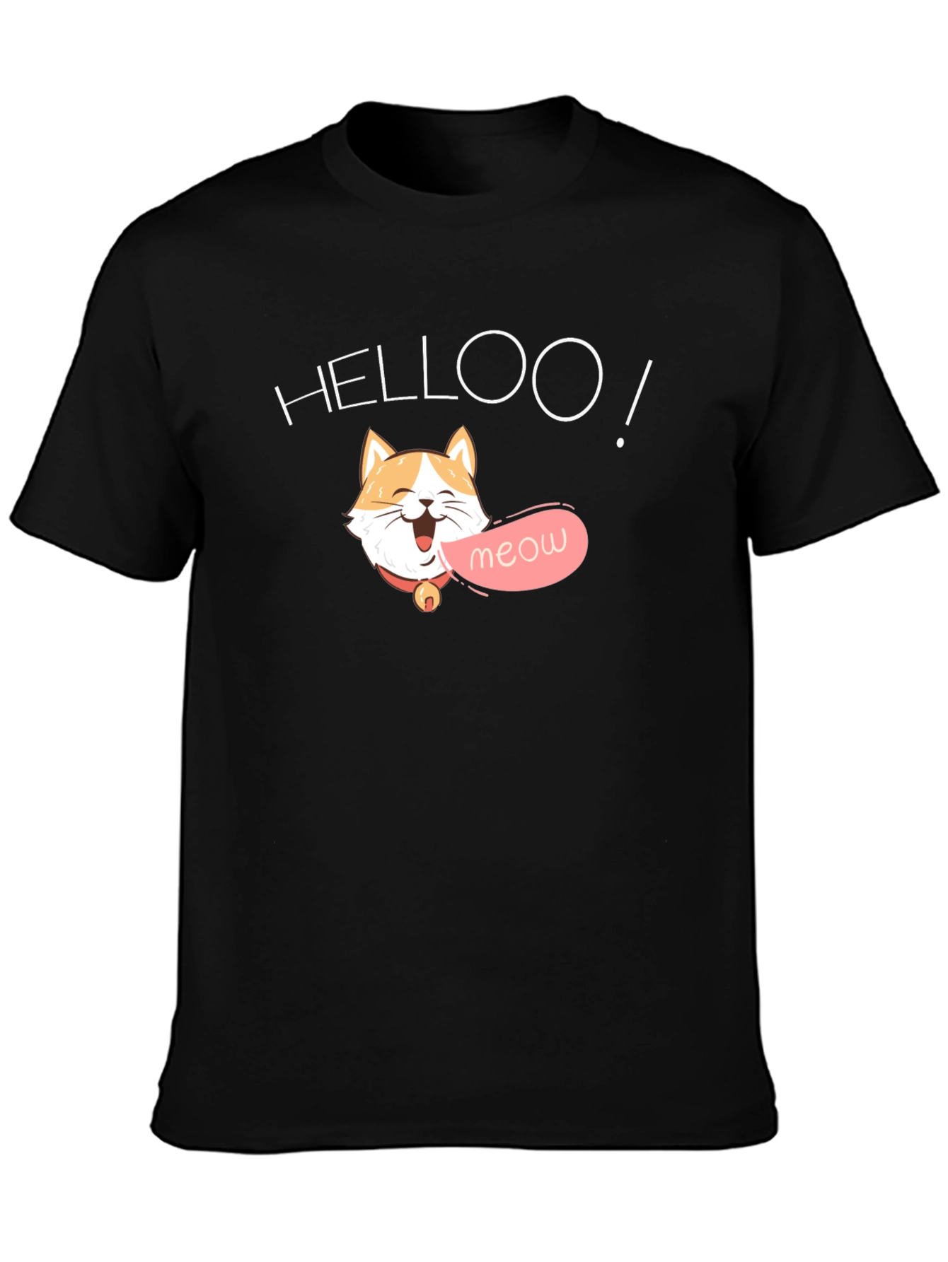 Helloo Meow Cat Graphic Tee - Black