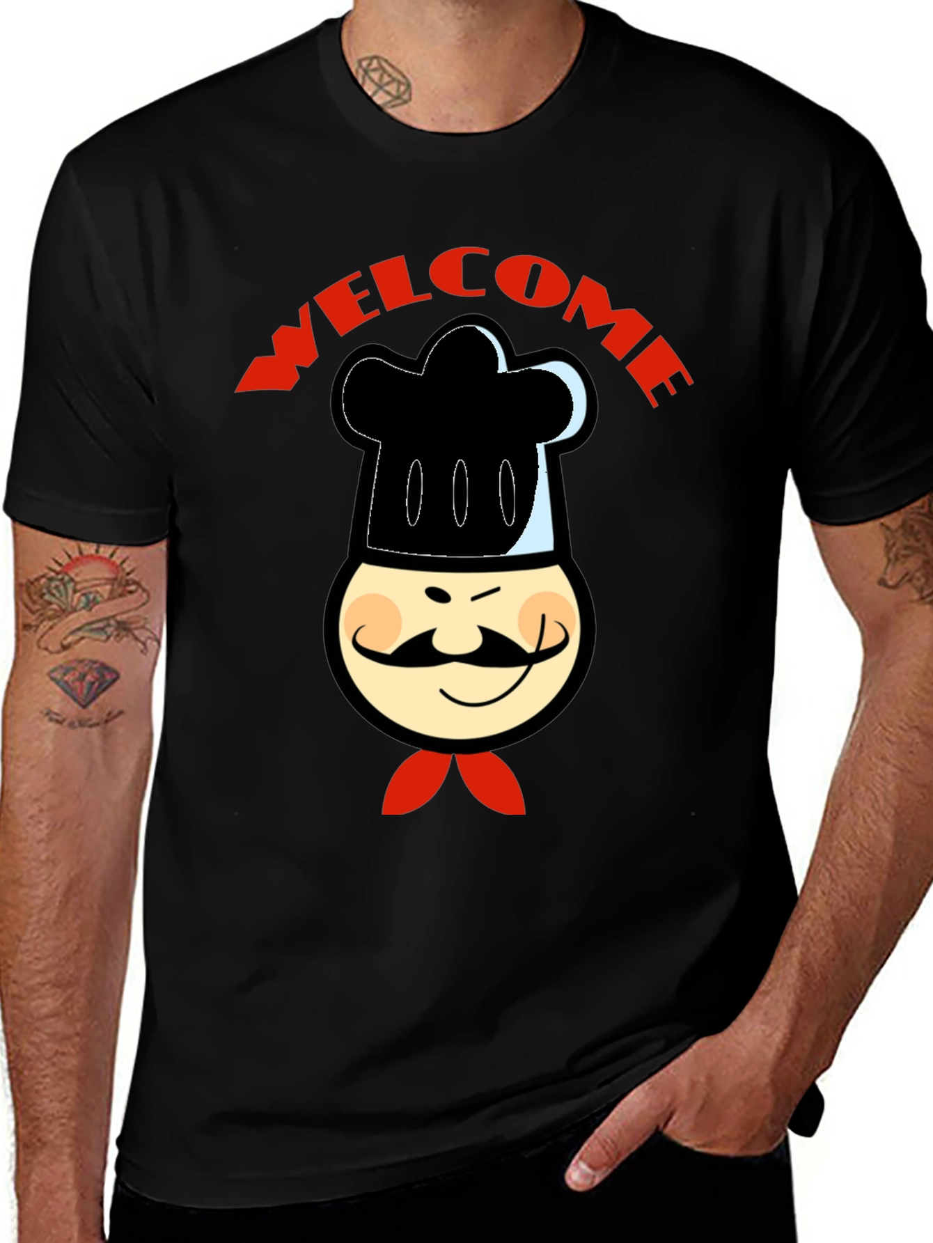 Chef Welcome Graphic T-Shirt -  Mens Black Cotton Tee
