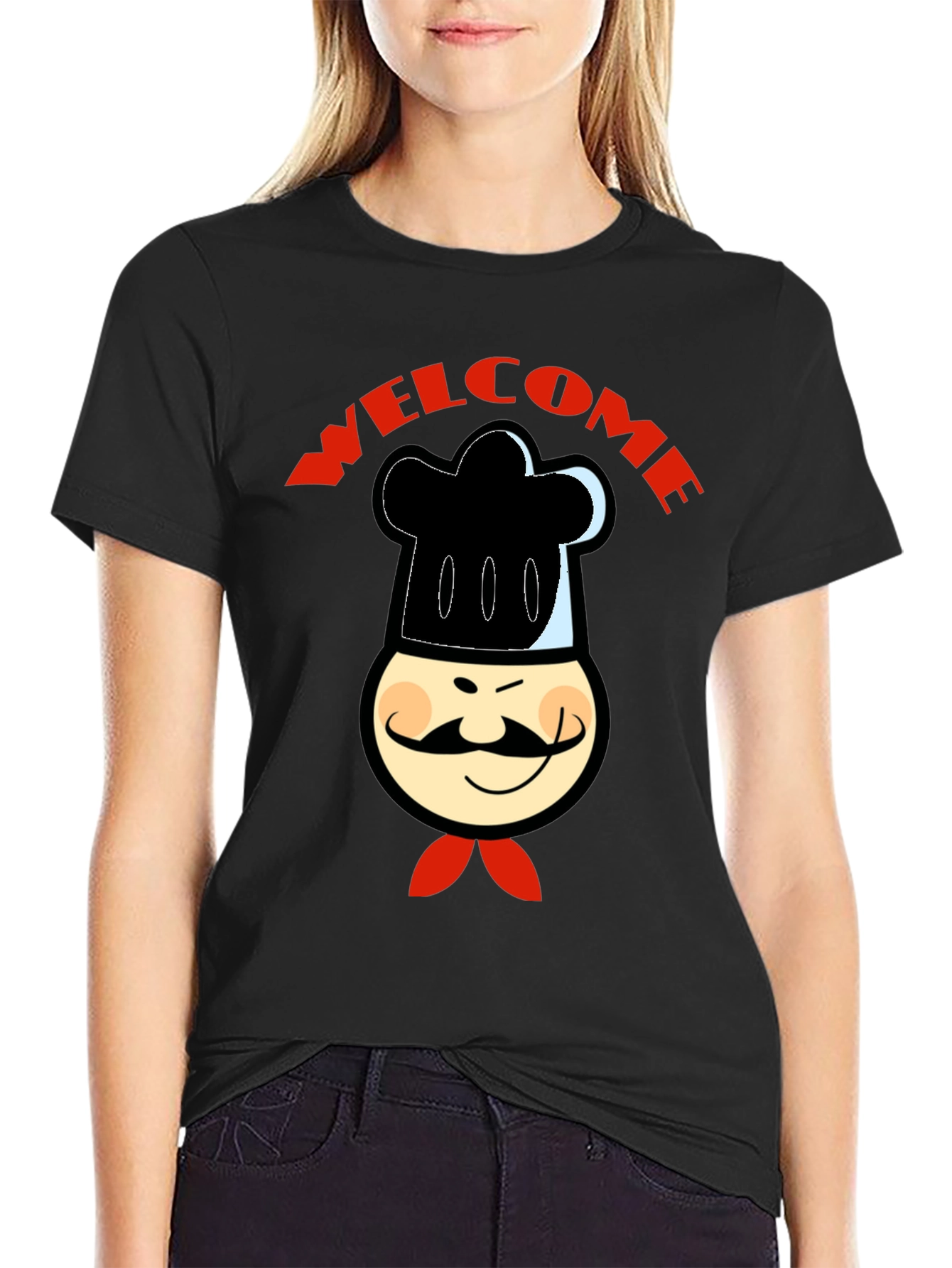 Chef Welcome Graphic T-Shirt -  Mens Black Cotton Tee