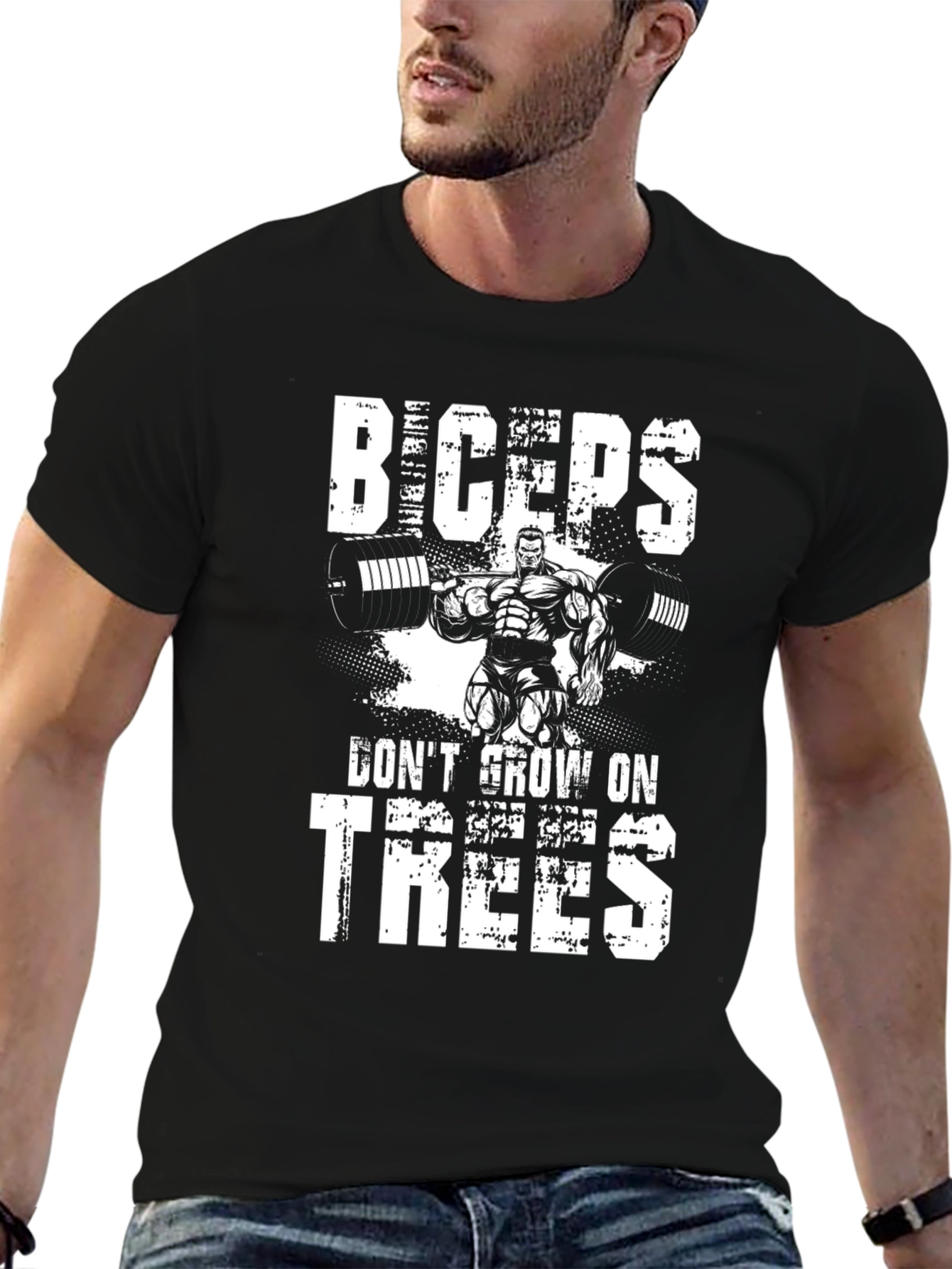 Biceps Dont Grow On Trees Black T-Shirt