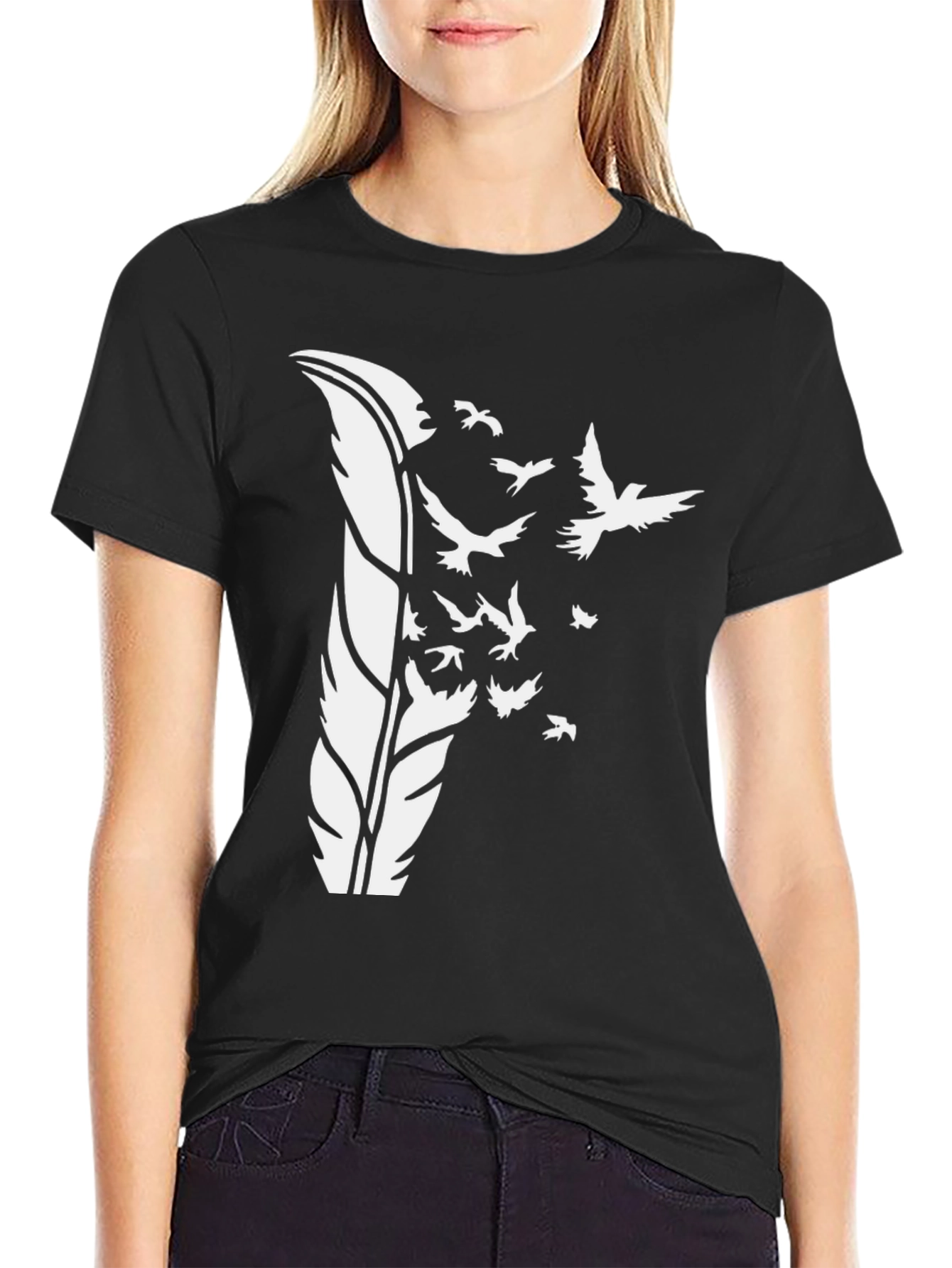Feather Bird Graphic Tee - Black