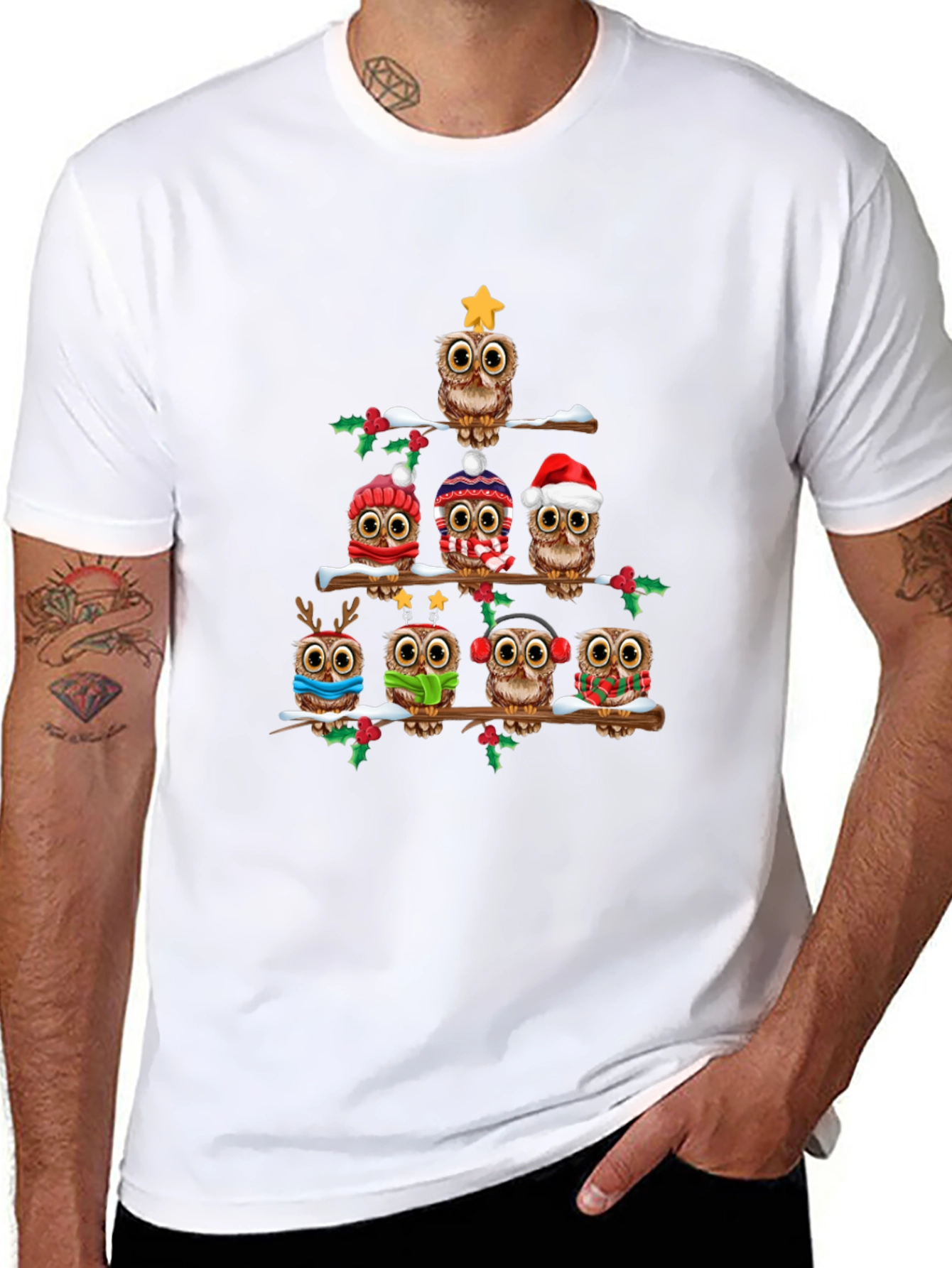 Festive Owl Christmas Tree T-Shirt