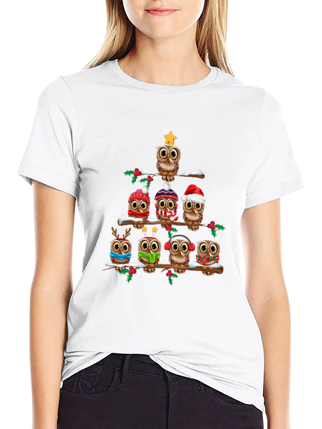 Festive Owl Christmas Tree T-Shirt