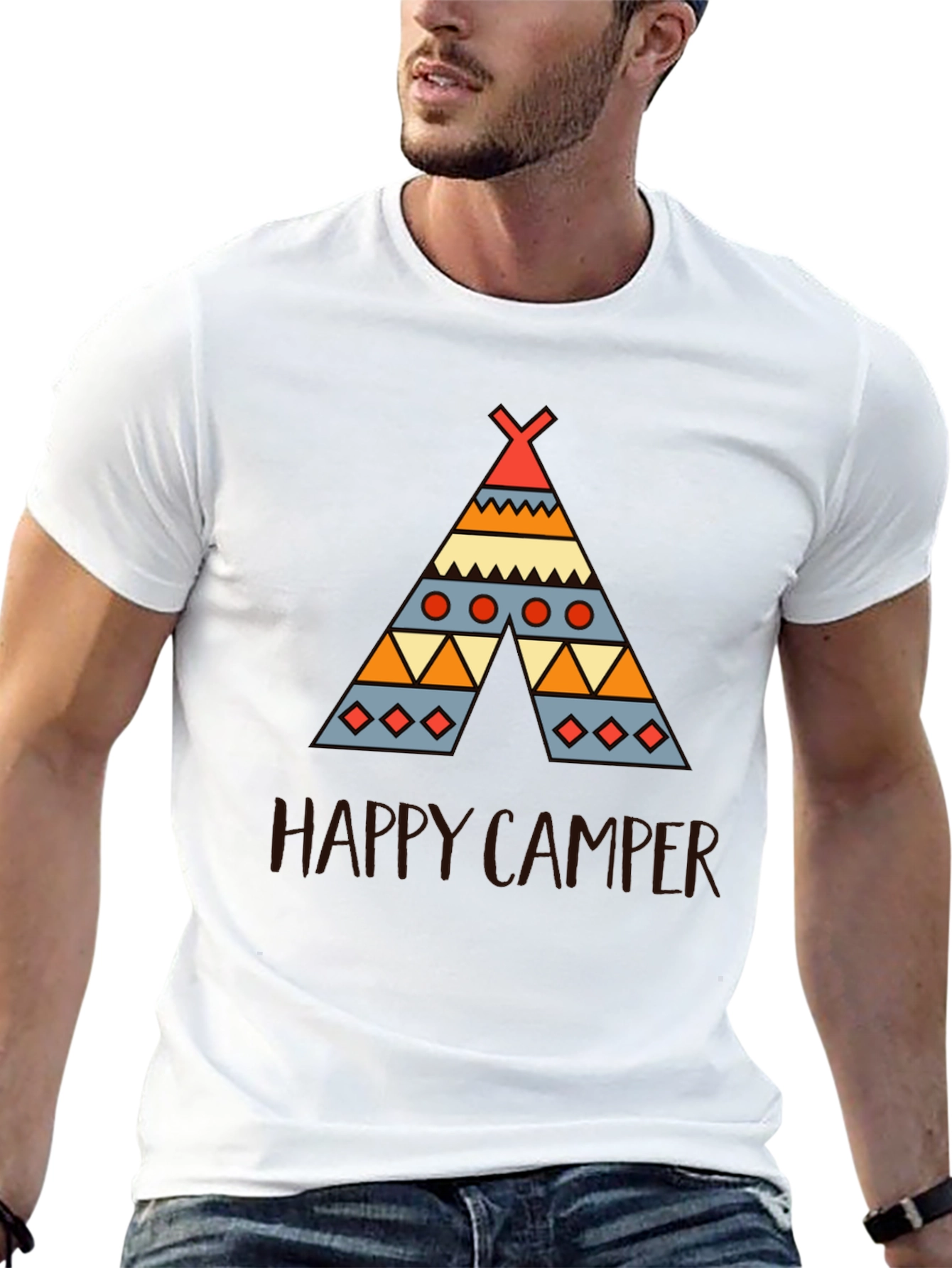 Happy Camper Graphic Tee - Black Cotton T-Shirt