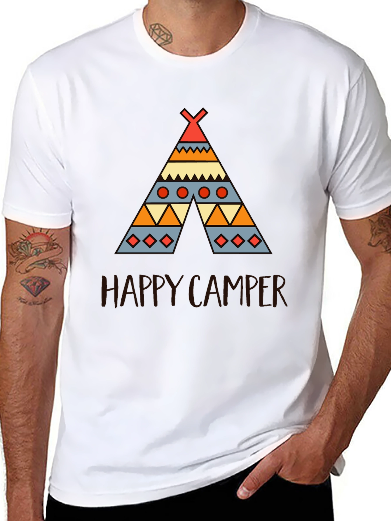 Happy Camper Graphic Tee - Black Cotton T-Shirt