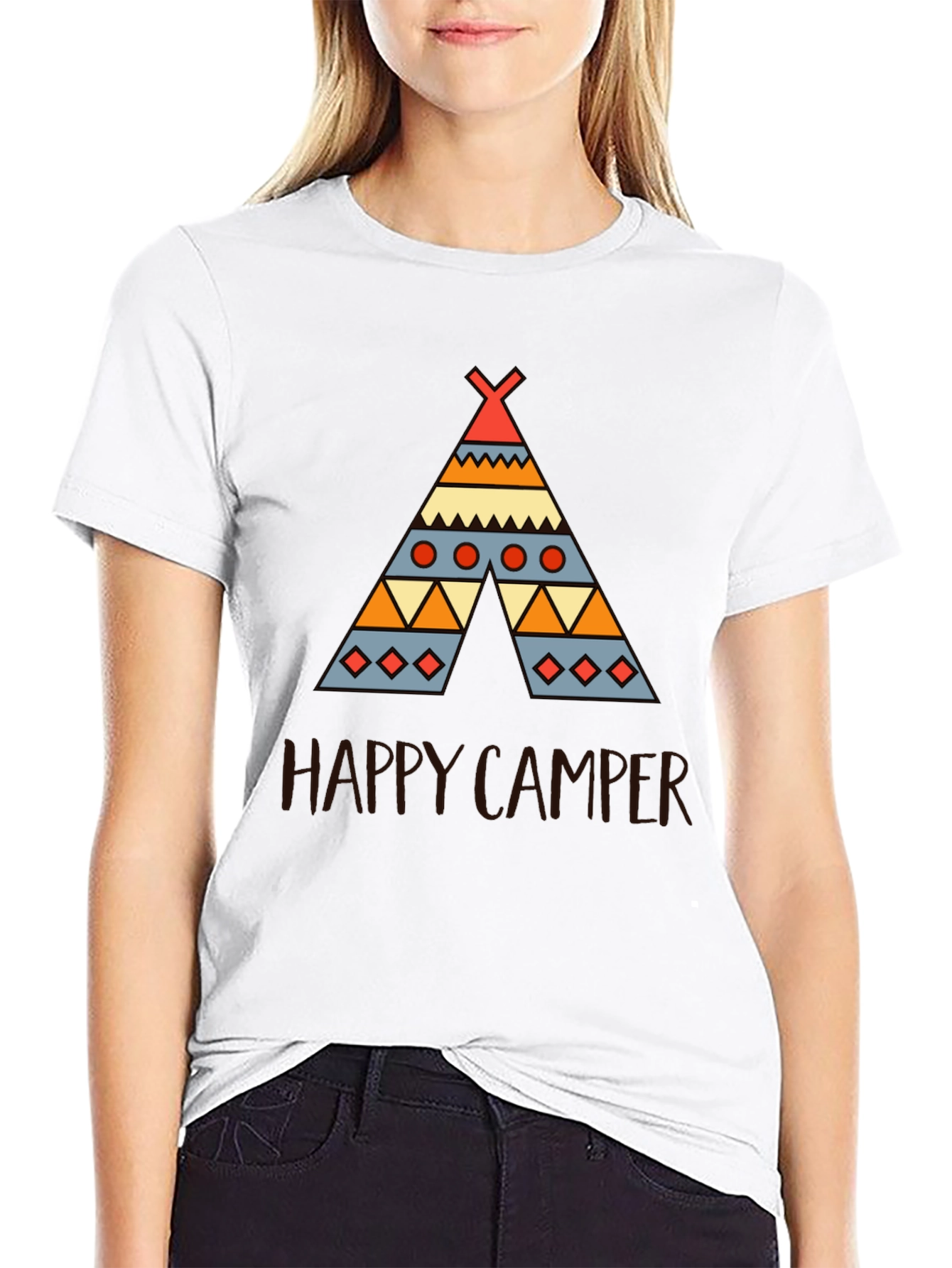 Happy Camper Graphic Tee - Black Cotton T-Shirt