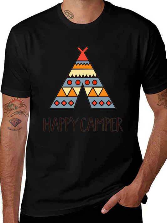 Happy Camper Graphic Tee - Black Cotton T-Shirt