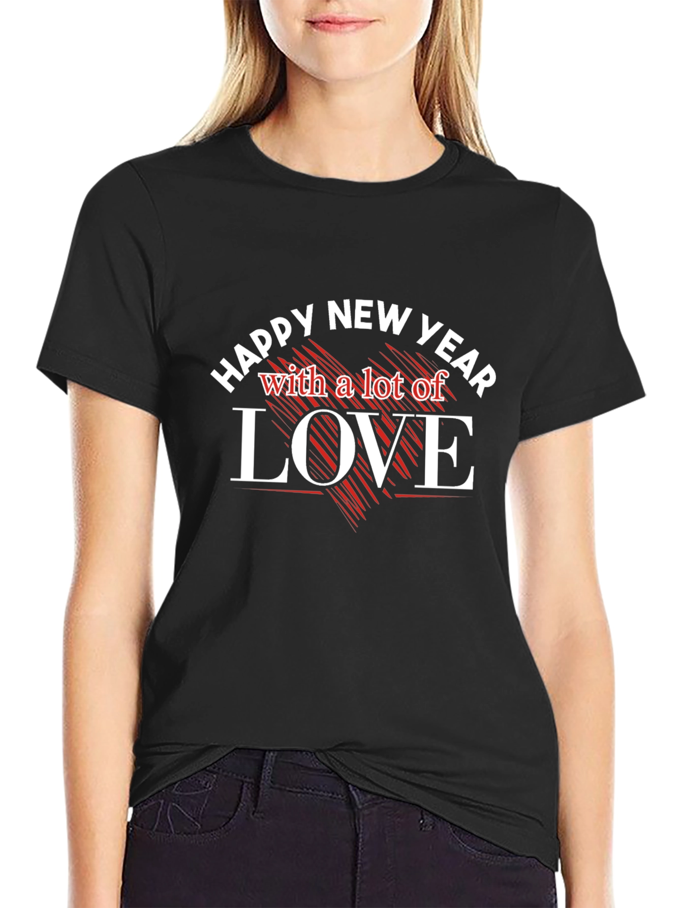 Happy New Year Love Graphic Tee - Black