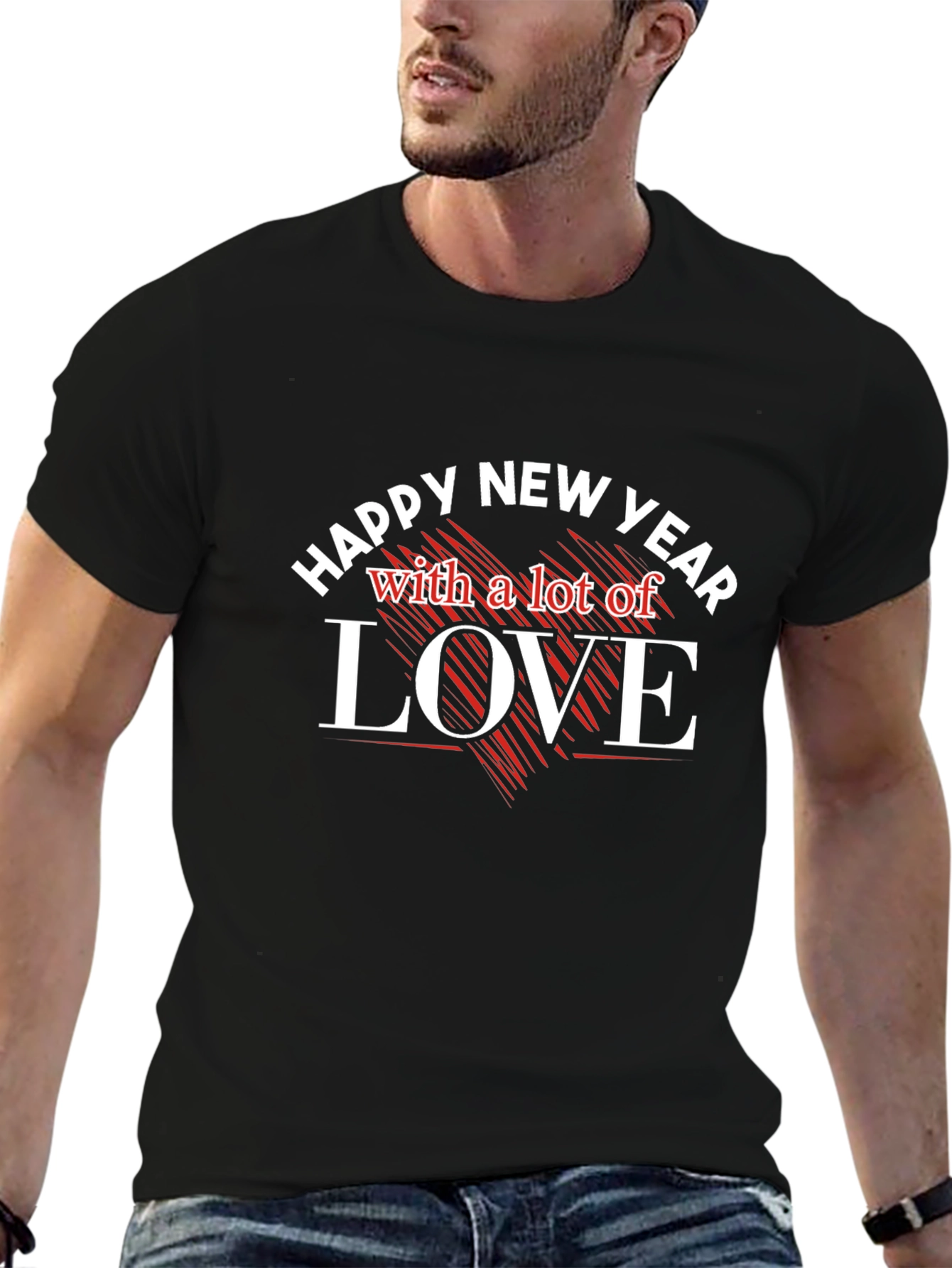 Happy New Year Love Graphic Tee - Black
