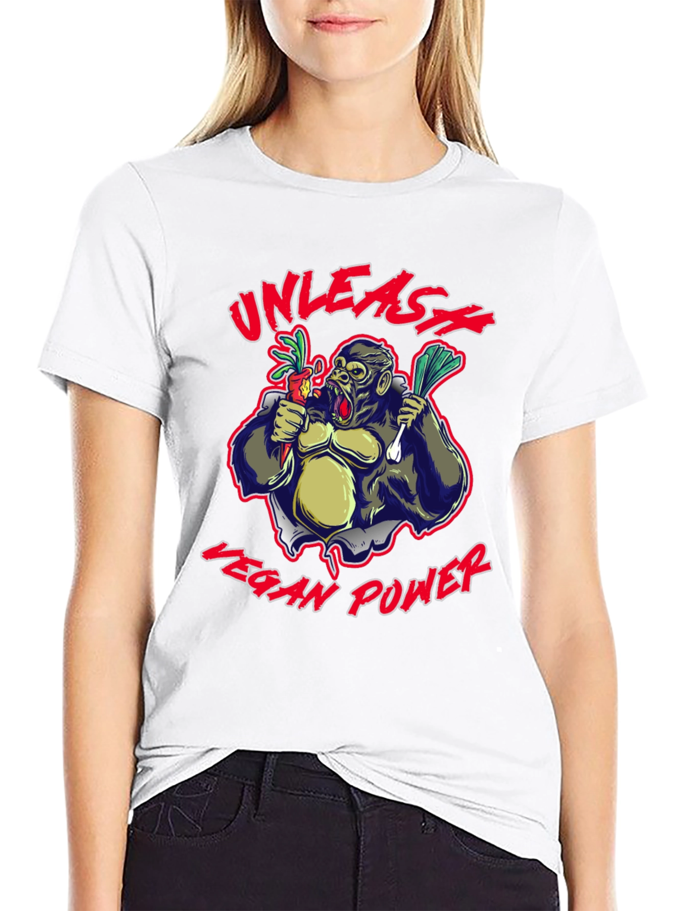 Unleash Vegan Power Gorilla Graphic T-Shirt