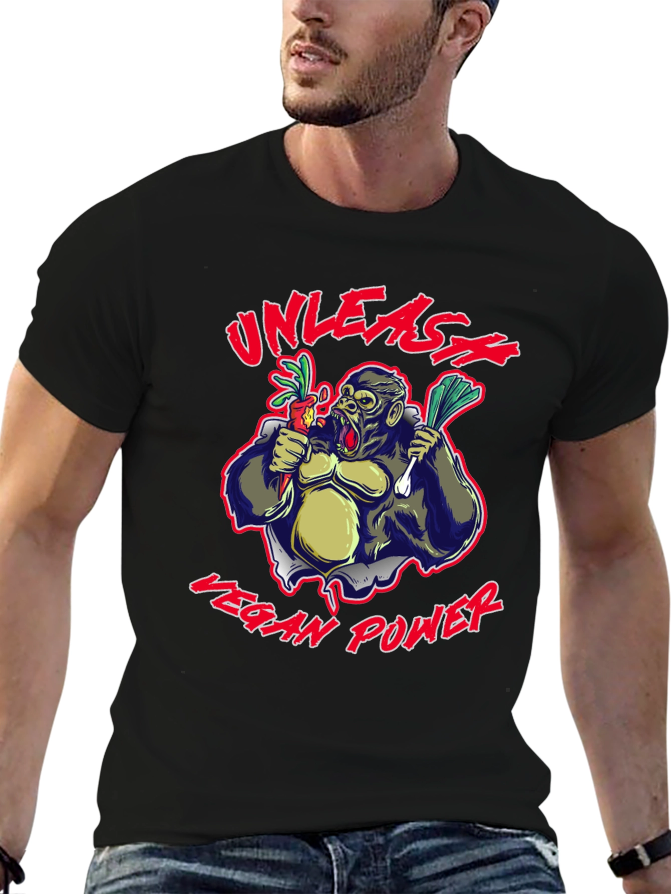Unleash Vegan Power Gorilla Graphic T-Shirt