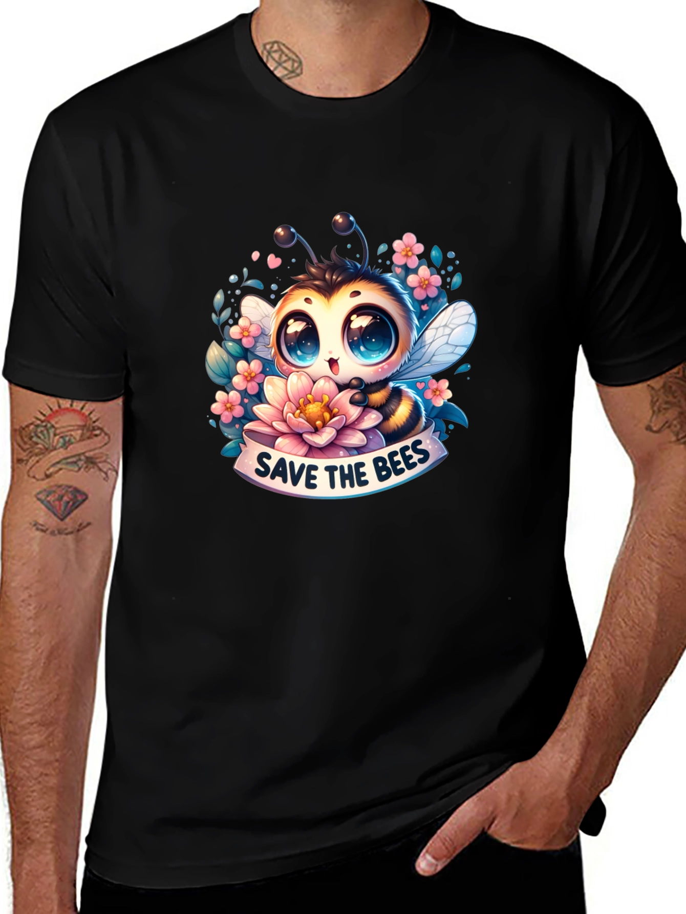 Save The Bees Graphic Tee - Black Cotton