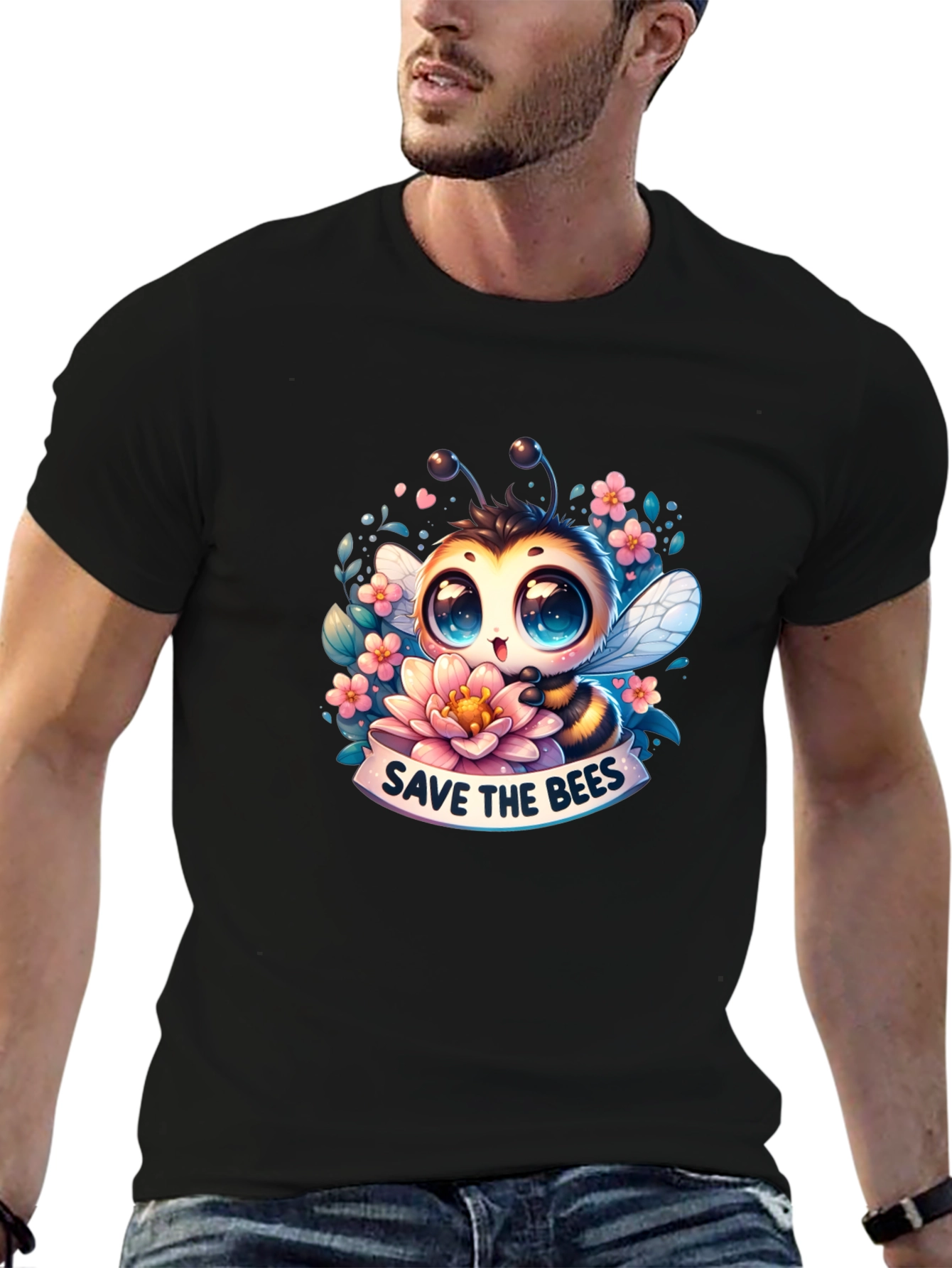 Save The Bees Graphic Tee - Black Cotton