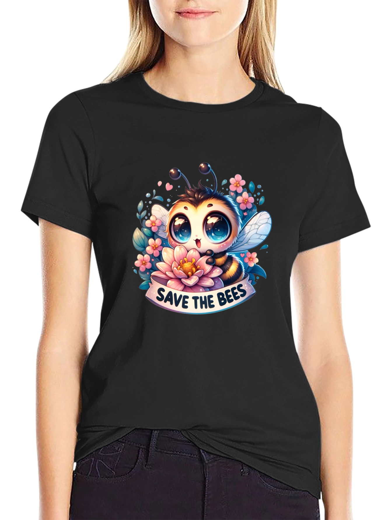 Save The Bees Graphic Tee - Black Cotton