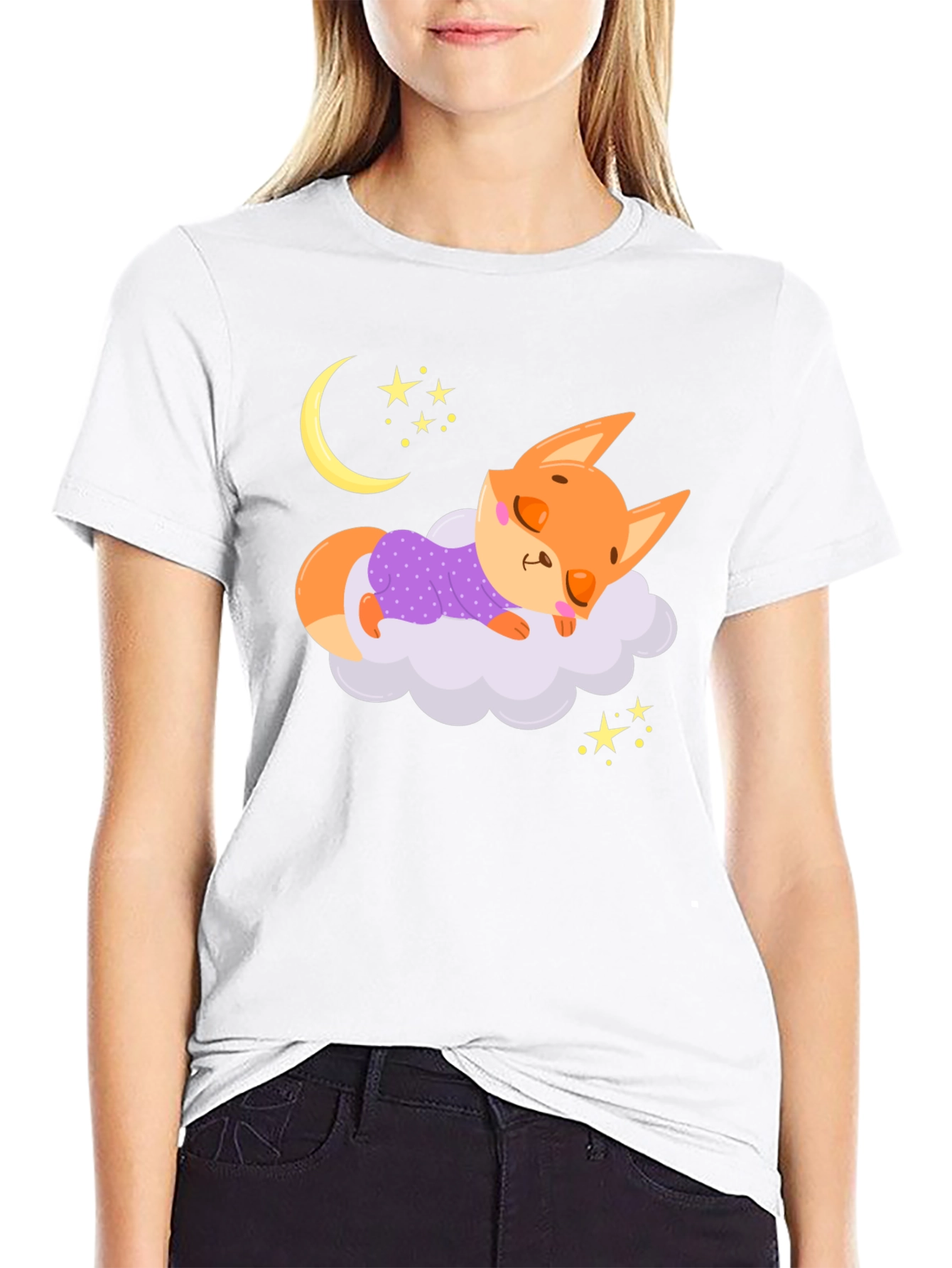 Cute Sleeping Fox T-Shirt - Dreamy Night Design