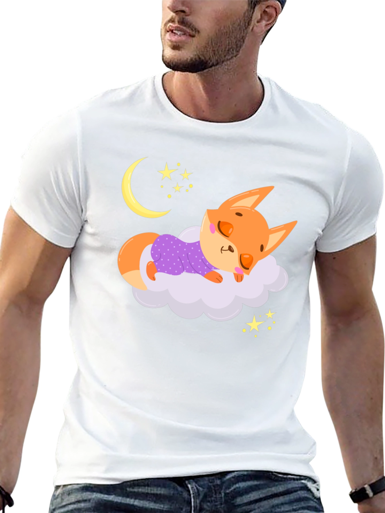 Cute Sleeping Fox T-Shirt - Dreamy Night Design