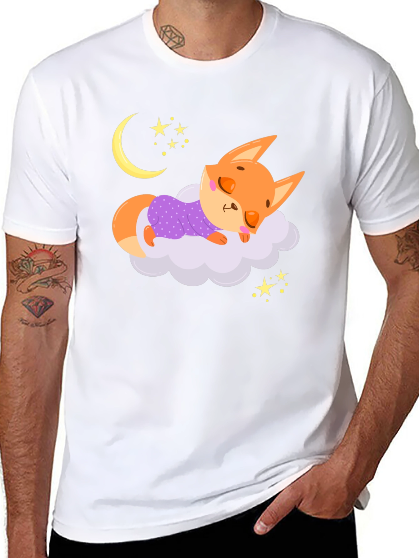 Cute Sleeping Fox T-Shirt - Dreamy Night Design
