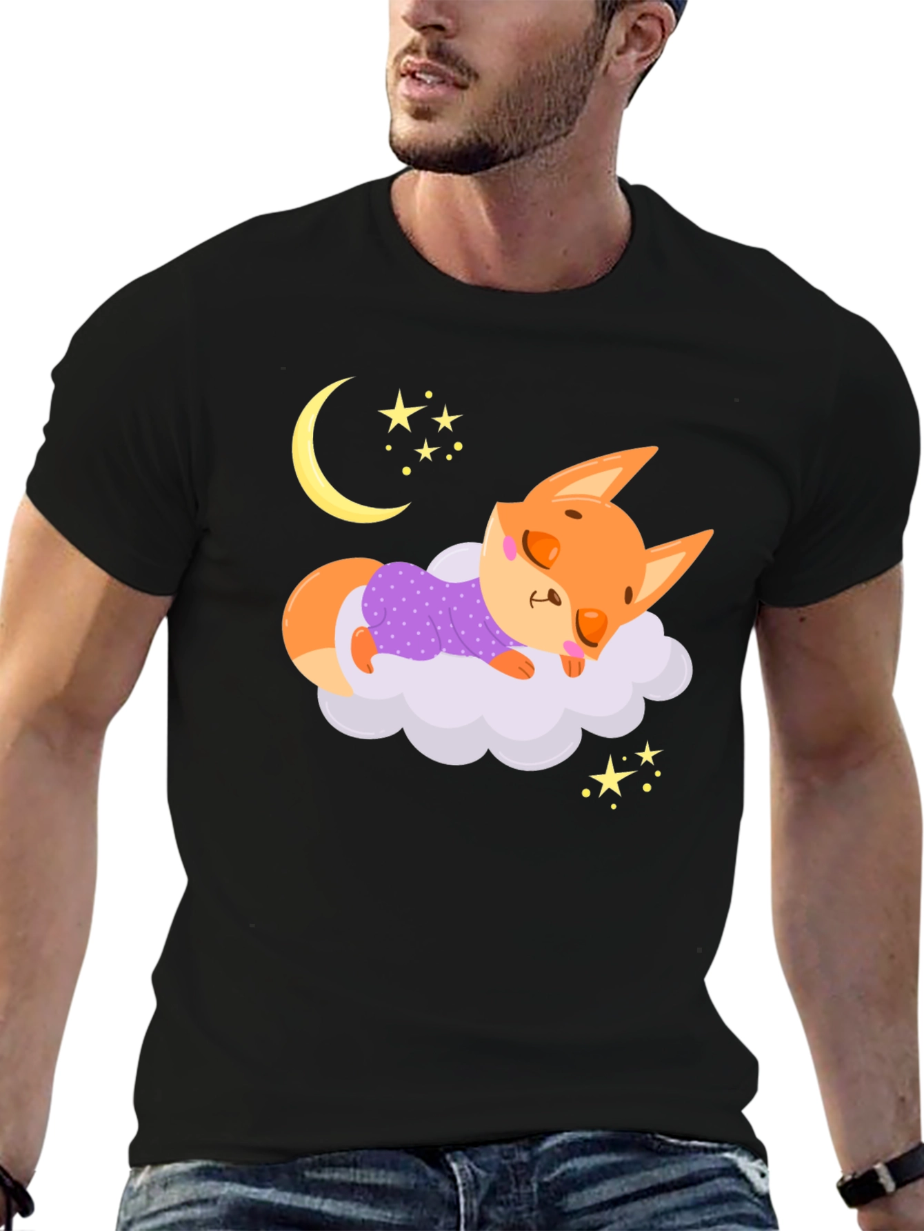 Cute Sleeping Fox T-Shirt - Dreamy Night Design