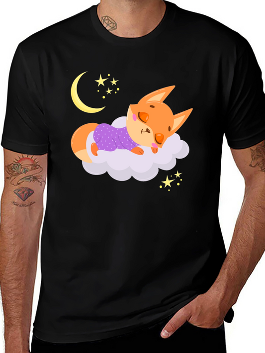 Cute Sleeping Fox T-Shirt - Dreamy Night Design