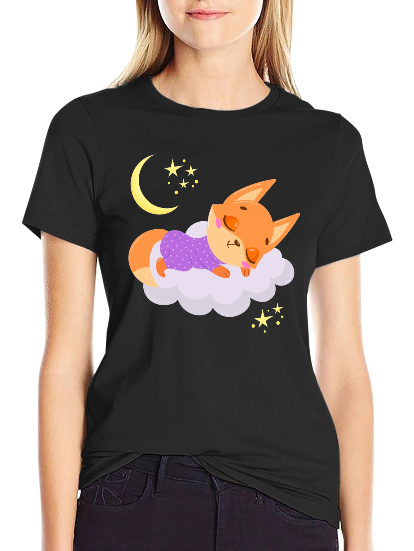 Cute Sleeping Fox T-Shirt - Dreamy Night Design