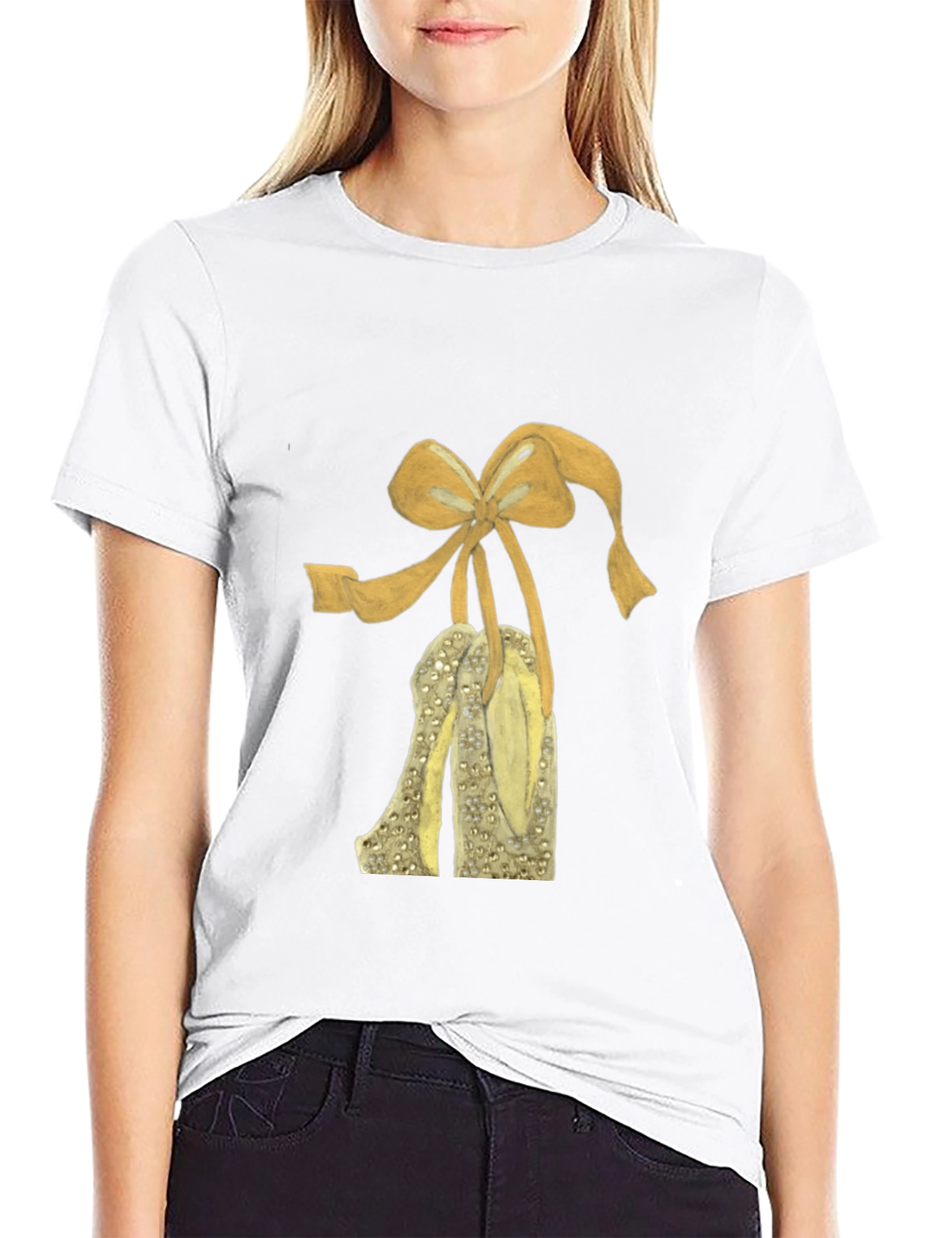 T-Shirt with Shoe and Bow Graphic