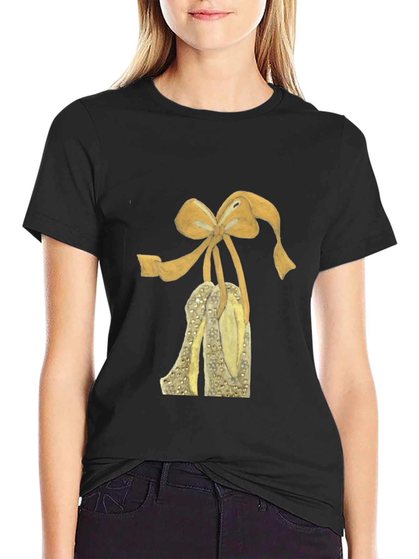 T-Shirt with Shoe and Bow Graphic