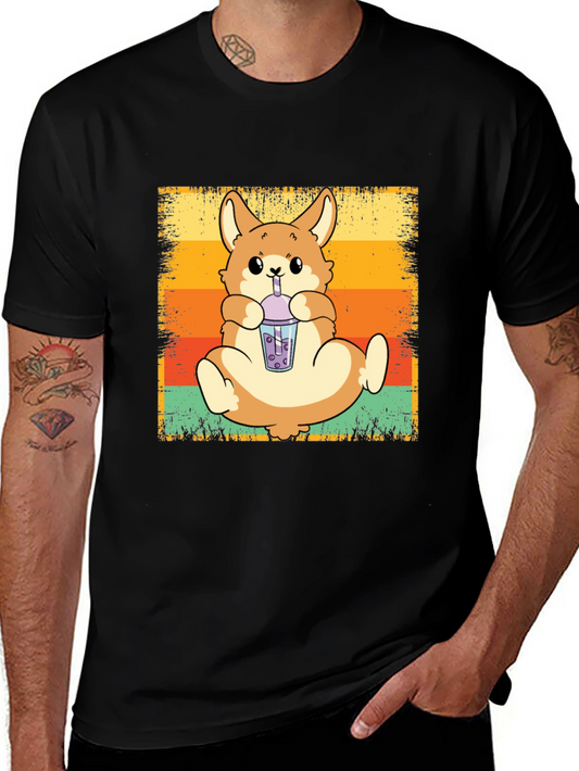 Corgi Bubble Tea Graphic Tee - Unisex Black T-Shirt