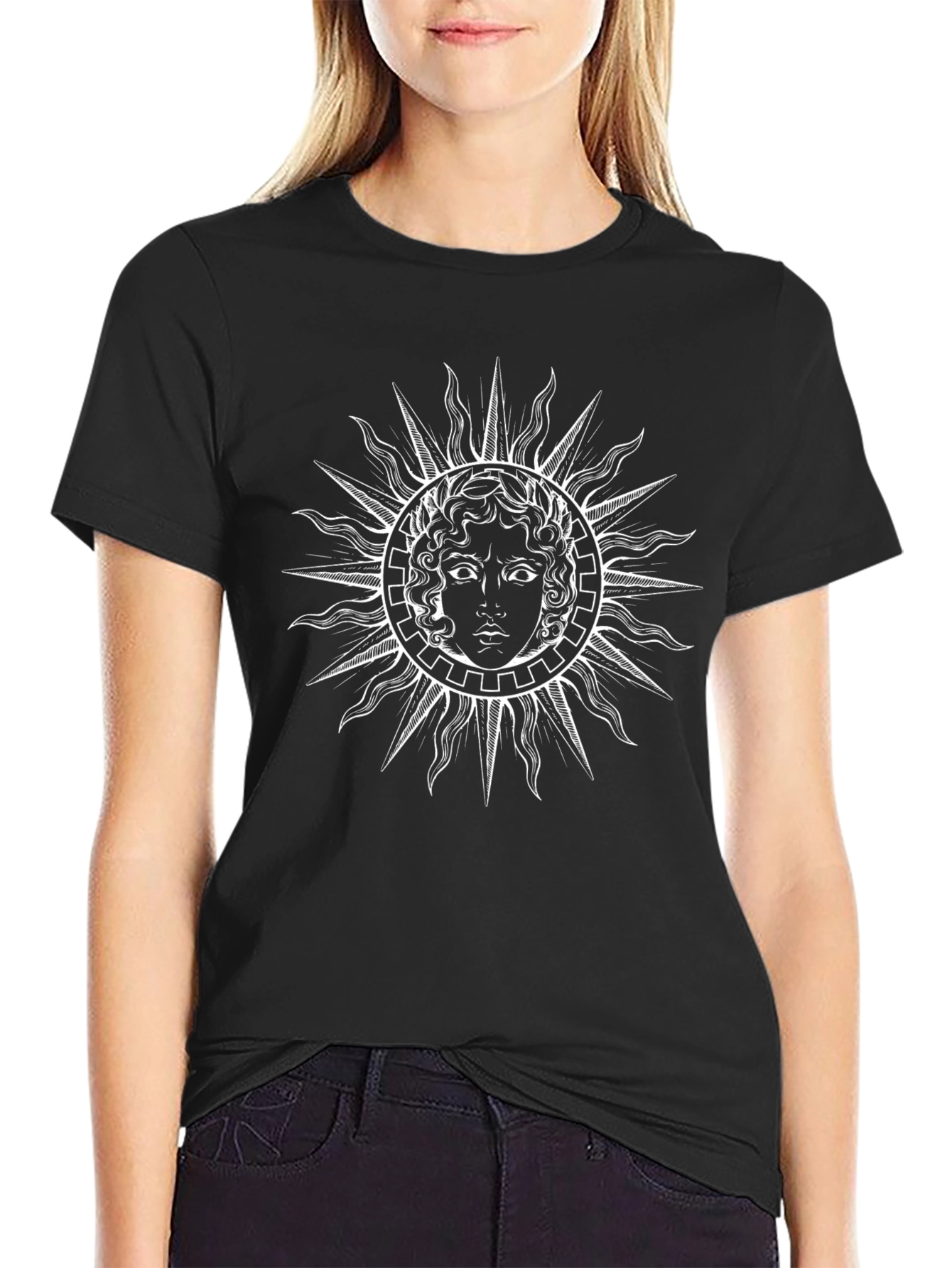 Sun Face Graphic Tee - Black Cotton T-Shirt